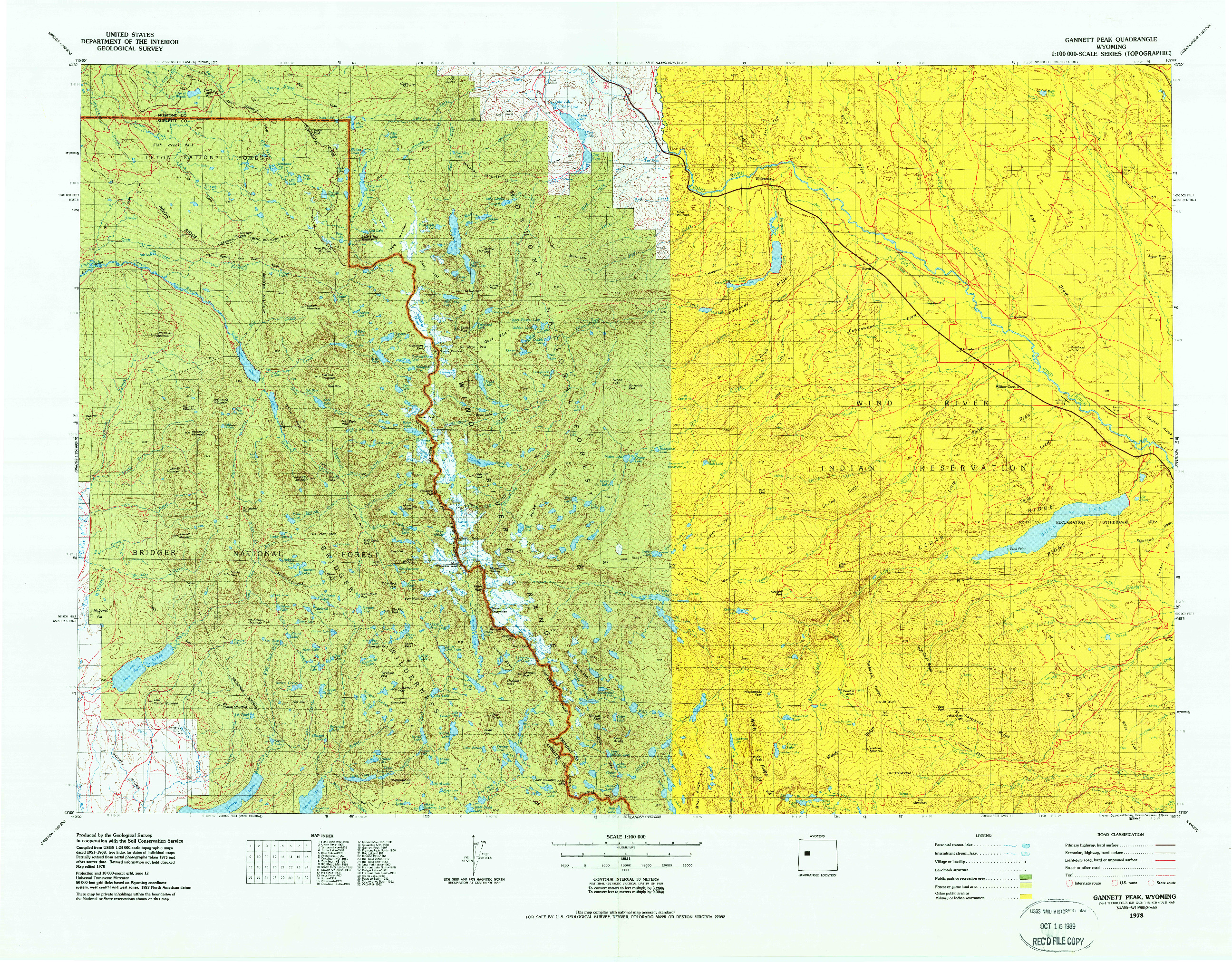 USGS 1:100000-SCALE QUADRANGLE FOR GANNETT PEAK, WY 1978