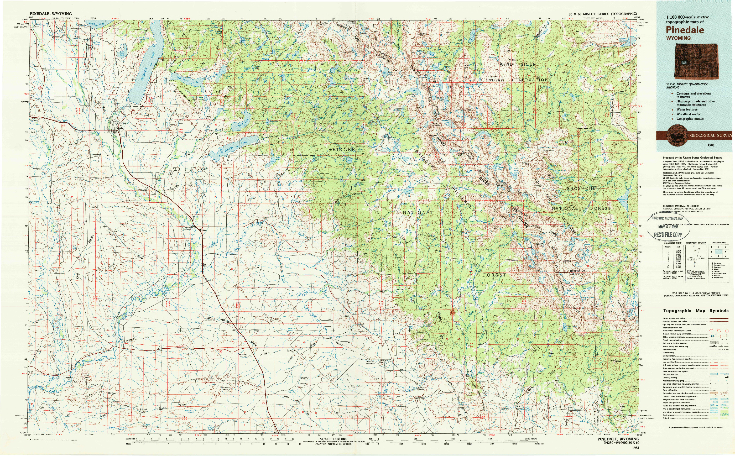 USGS 1:100000-SCALE QUADRANGLE FOR PINEDALE, WY 1981