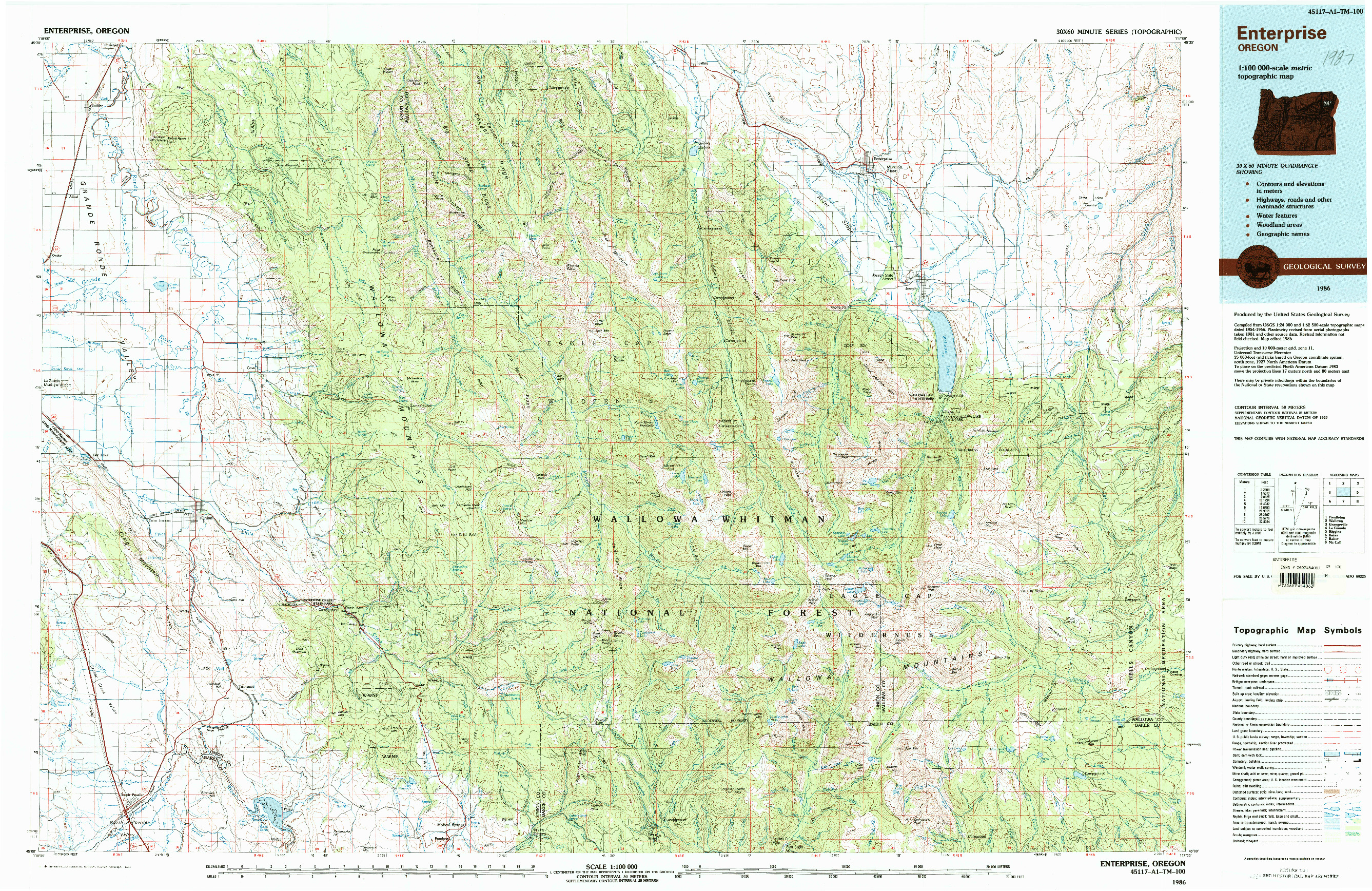 USGS 1:100000-SCALE QUADRANGLE FOR ENTERPRISE, OR 1986