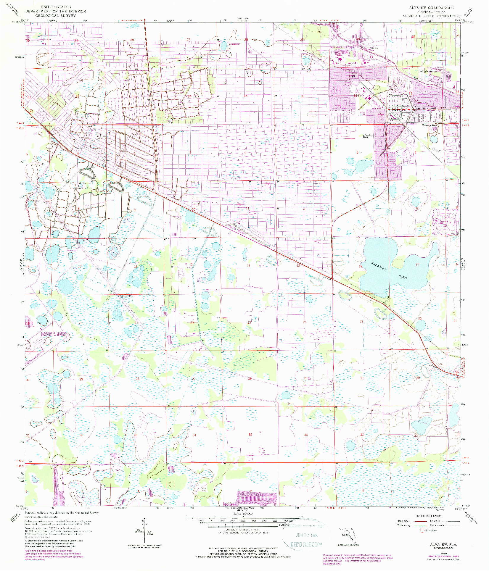 USGS 1:24000-SCALE QUADRANGLE FOR ALVA SW, FL 1958