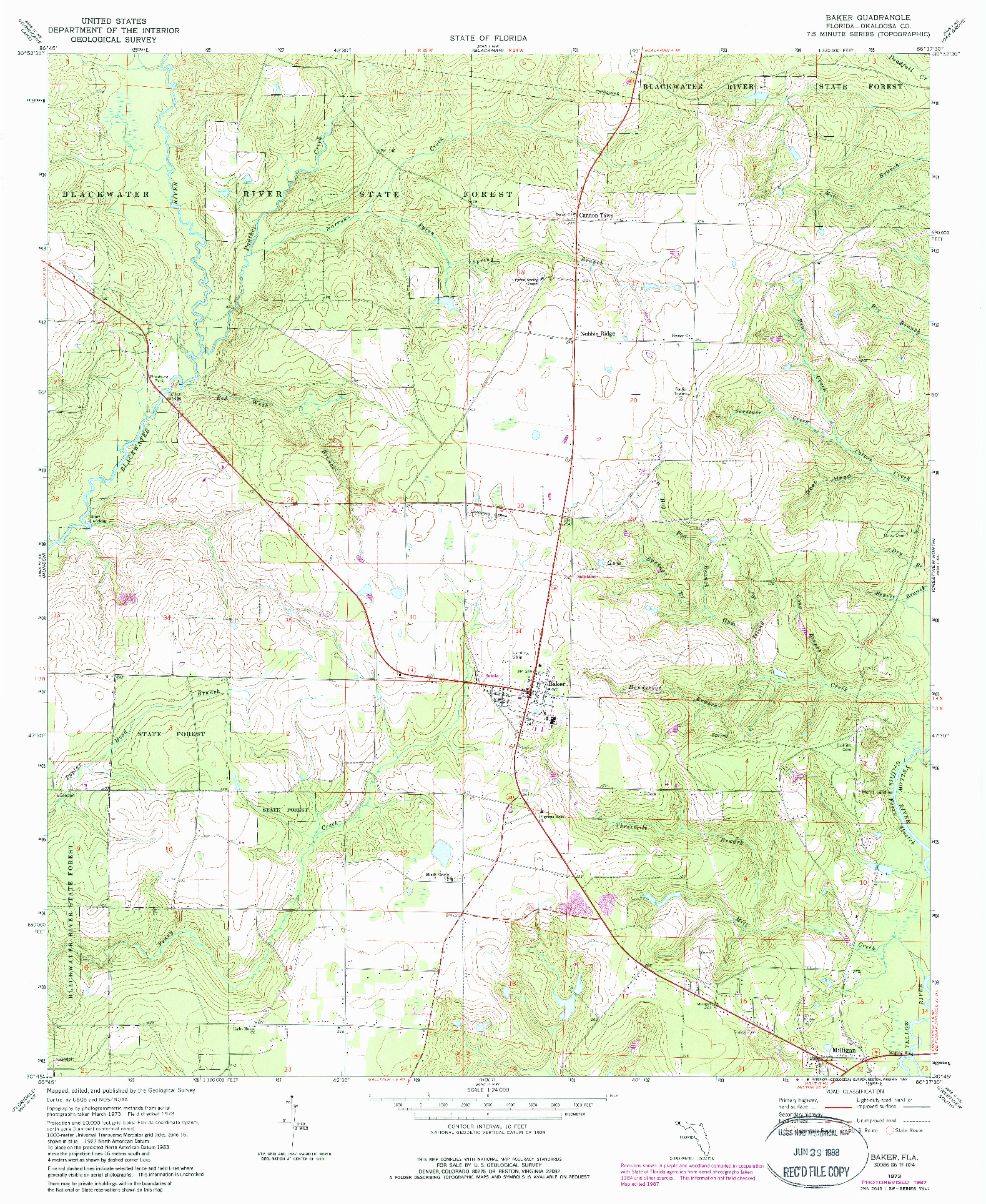 USGS 1:24000-SCALE QUADRANGLE FOR BAKER, FL 1973