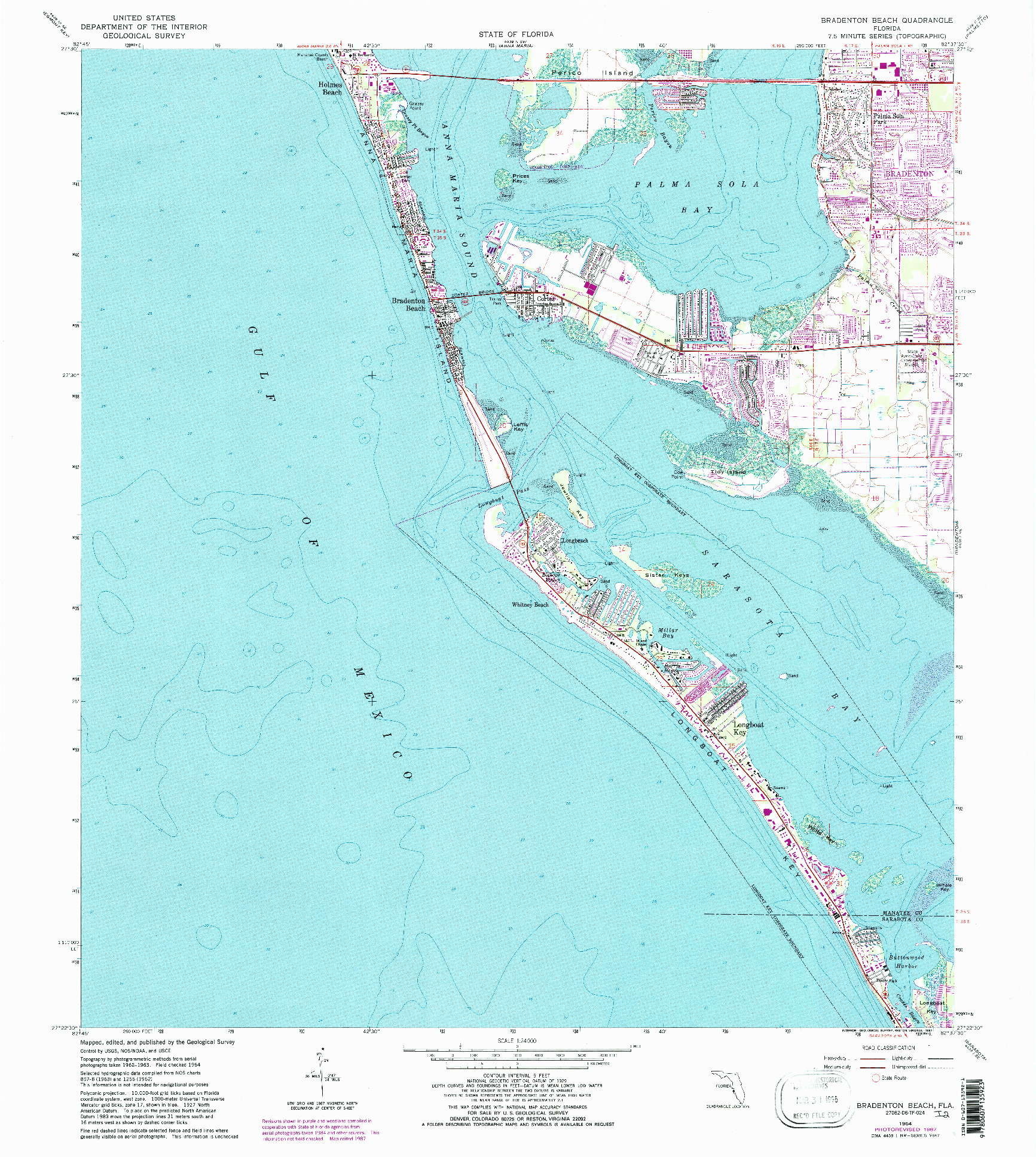 USGS 1:24000-SCALE QUADRANGLE FOR BRADENTON BEACH, FL 1964