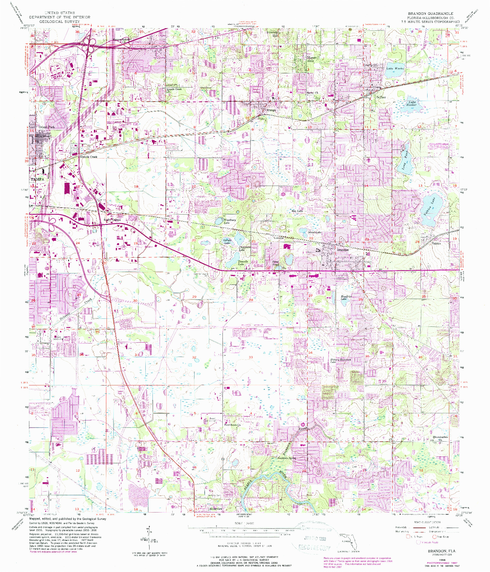 USGS 1:24000-SCALE QUADRANGLE FOR BRANDON, FL 1956