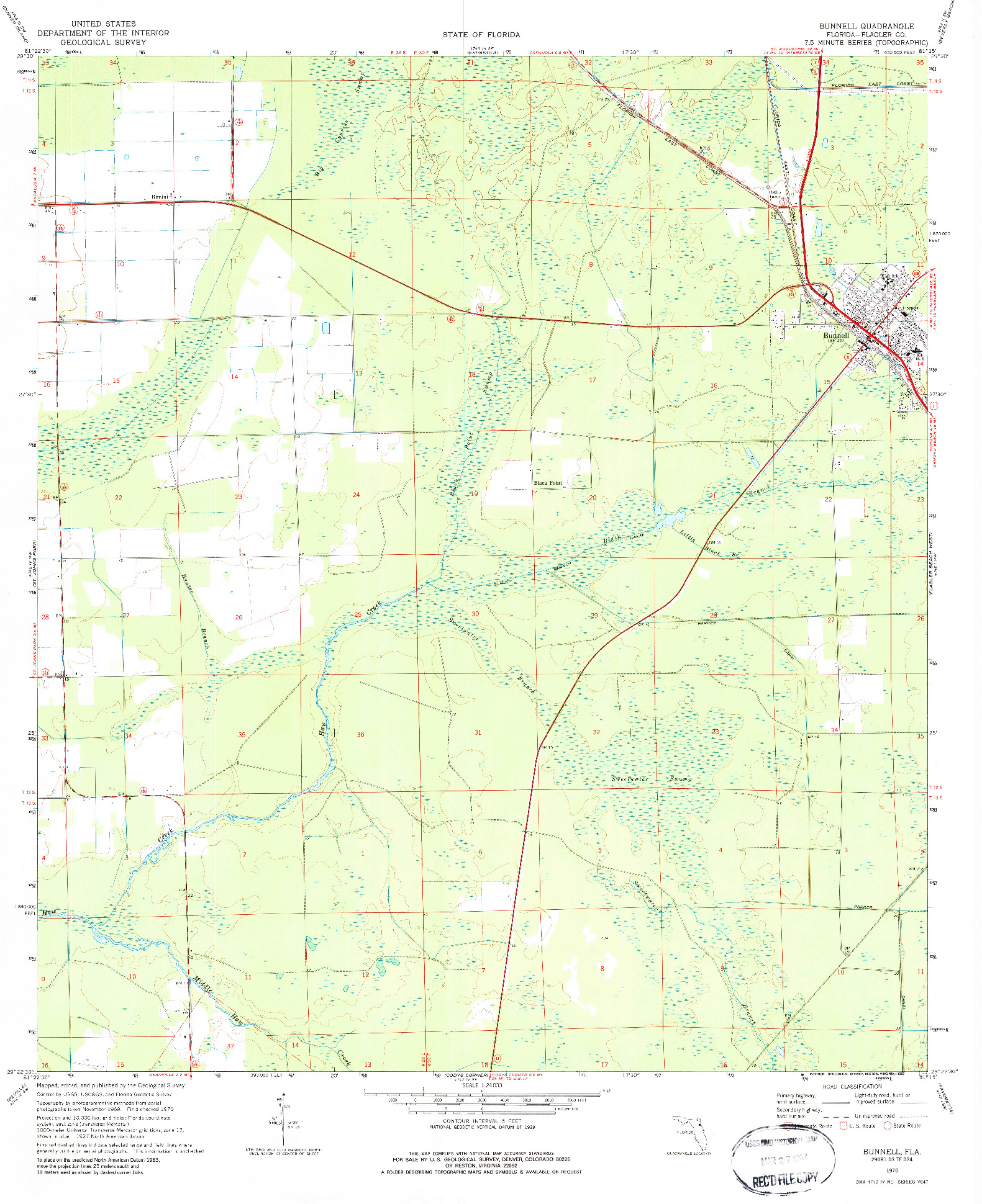 USGS 1:24000-SCALE QUADRANGLE FOR BUNNELL, FL 1970