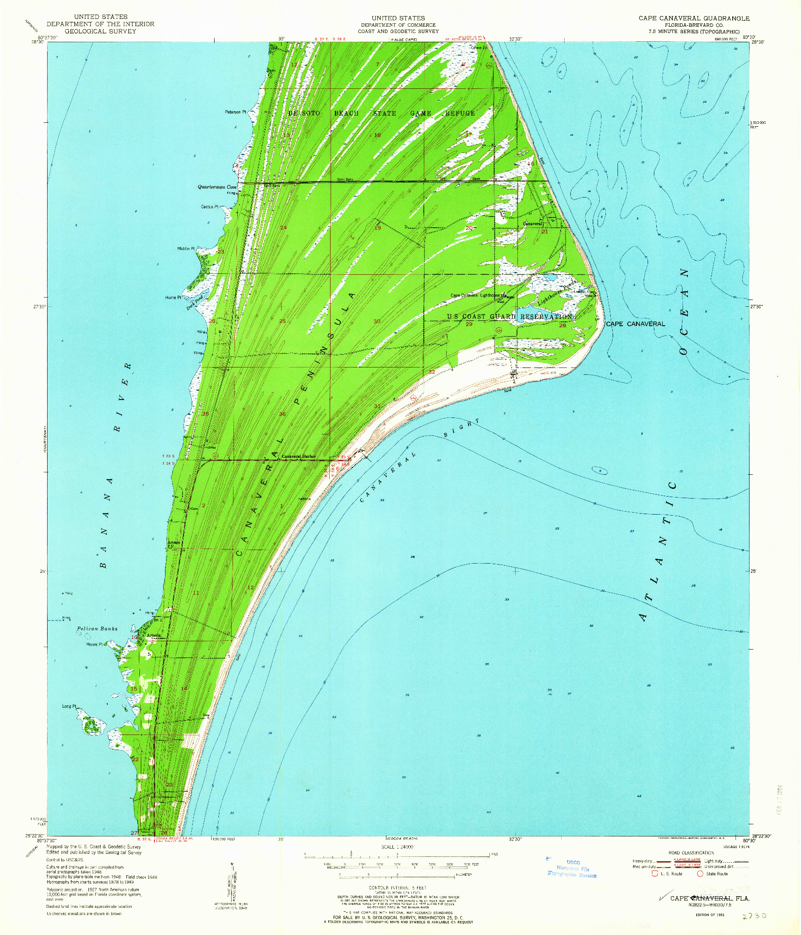 USGS 1:24000-SCALE QUADRANGLE FOR CAPE CANAVERAL, FL 1951