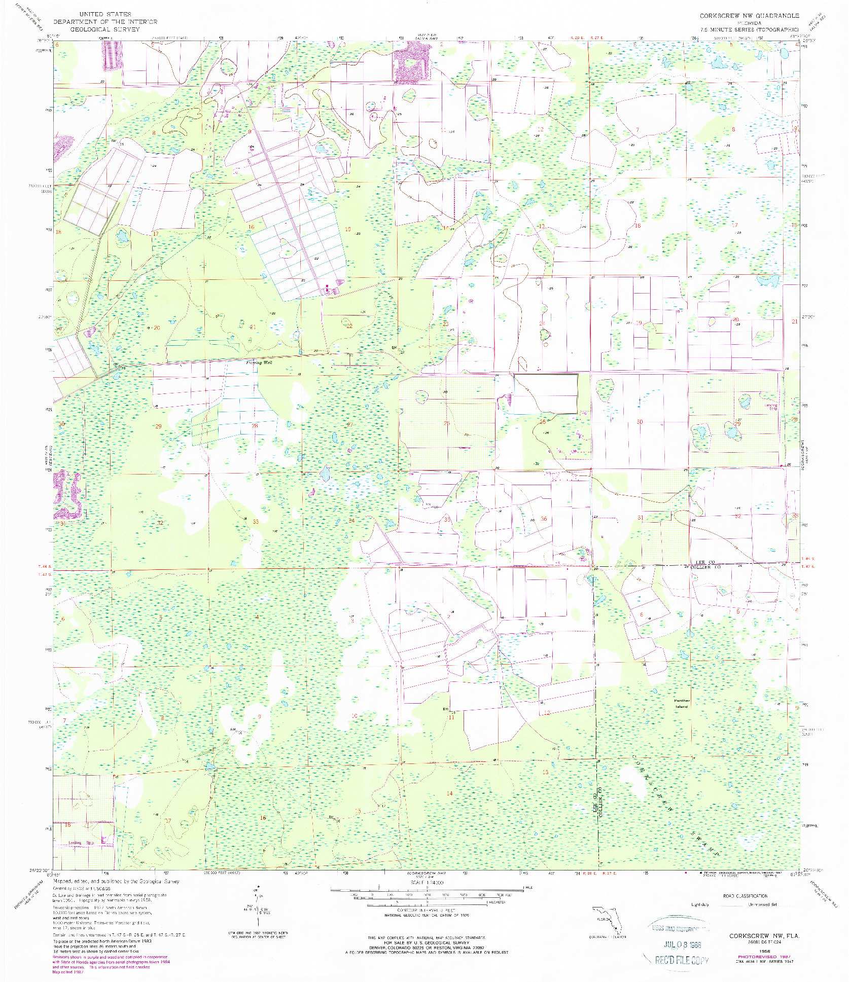 USGS 1:24000-SCALE QUADRANGLE FOR CORKSCREW NW, FL 1958