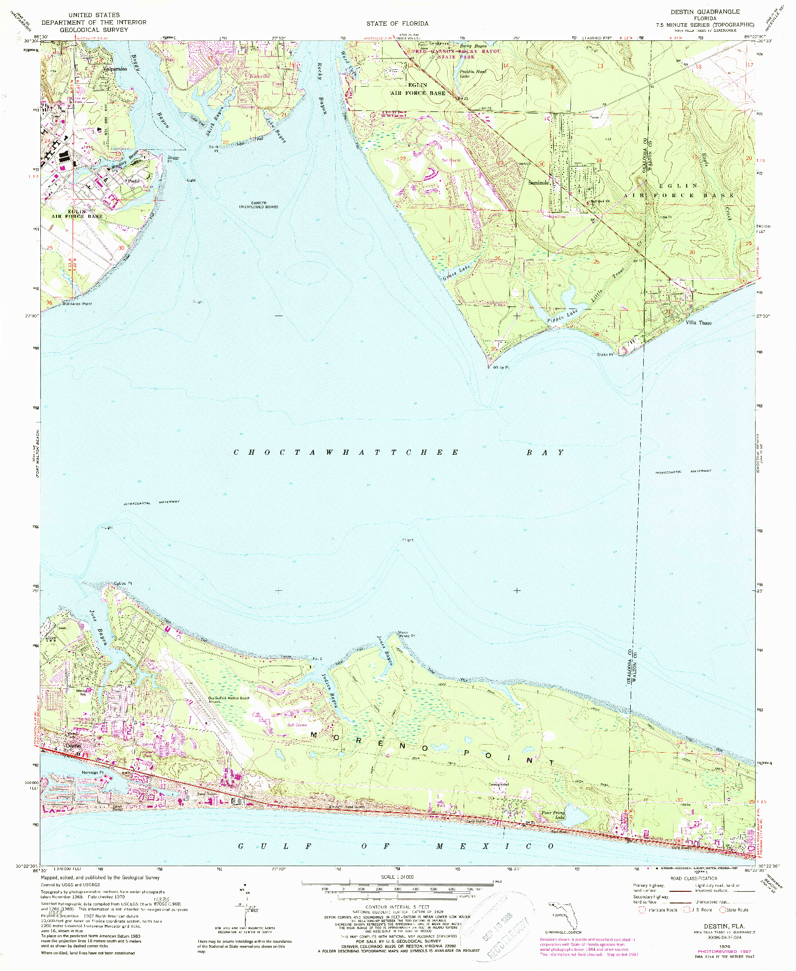 USGS 1:24000-SCALE QUADRANGLE FOR DESTIN, FL 1970