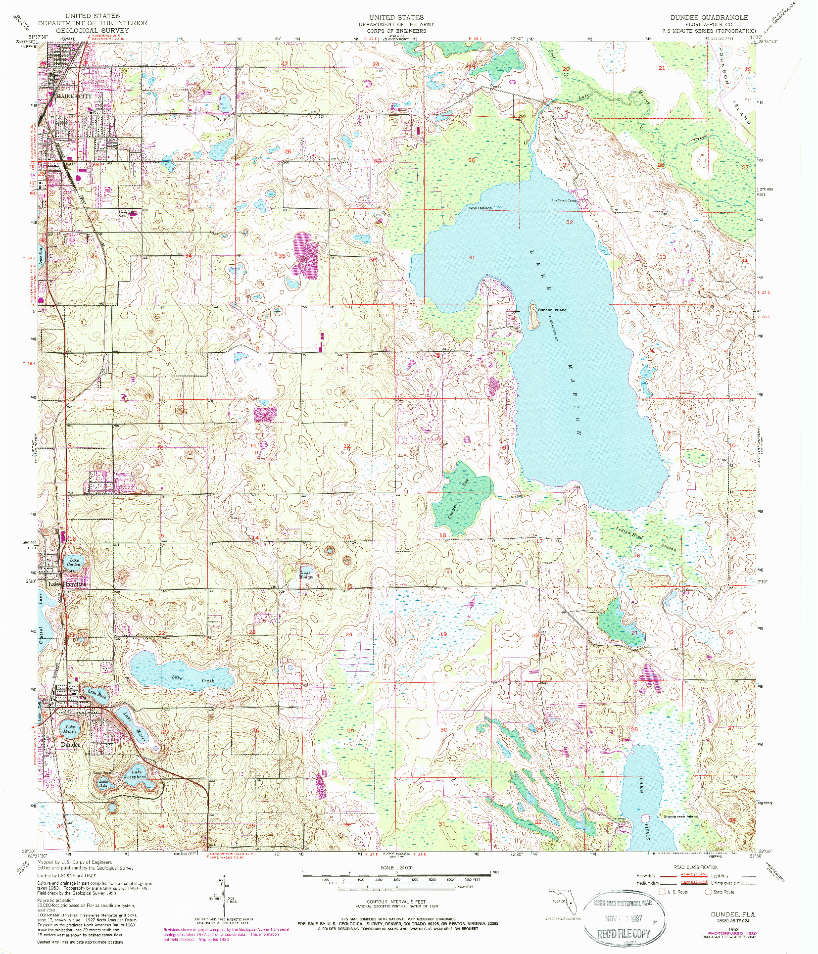 USGS 1:24000-SCALE QUADRANGLE FOR DUNDEE, FL 1953