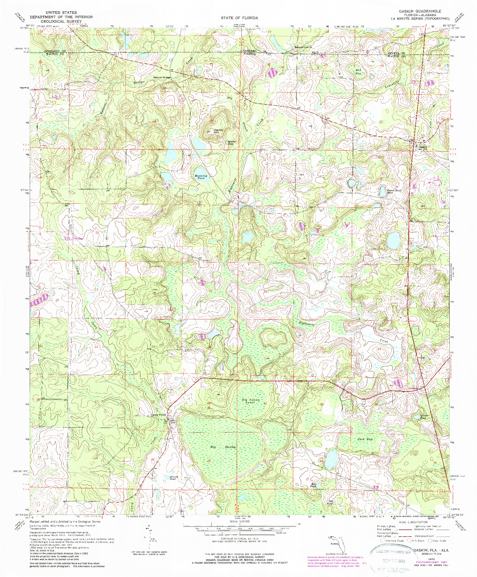 USGS 1:24000-SCALE QUADRANGLE FOR GASKIN, FL 1973