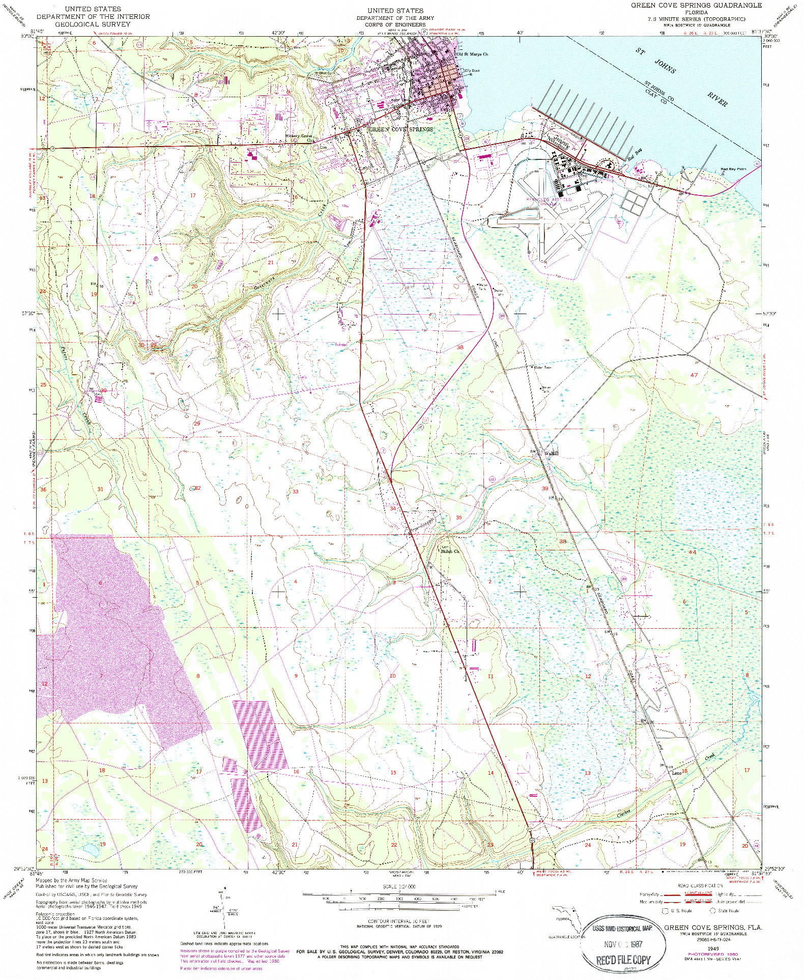 USGS 1:24000-SCALE QUADRANGLE FOR GREEN COVE SPRINGS, FL 1949