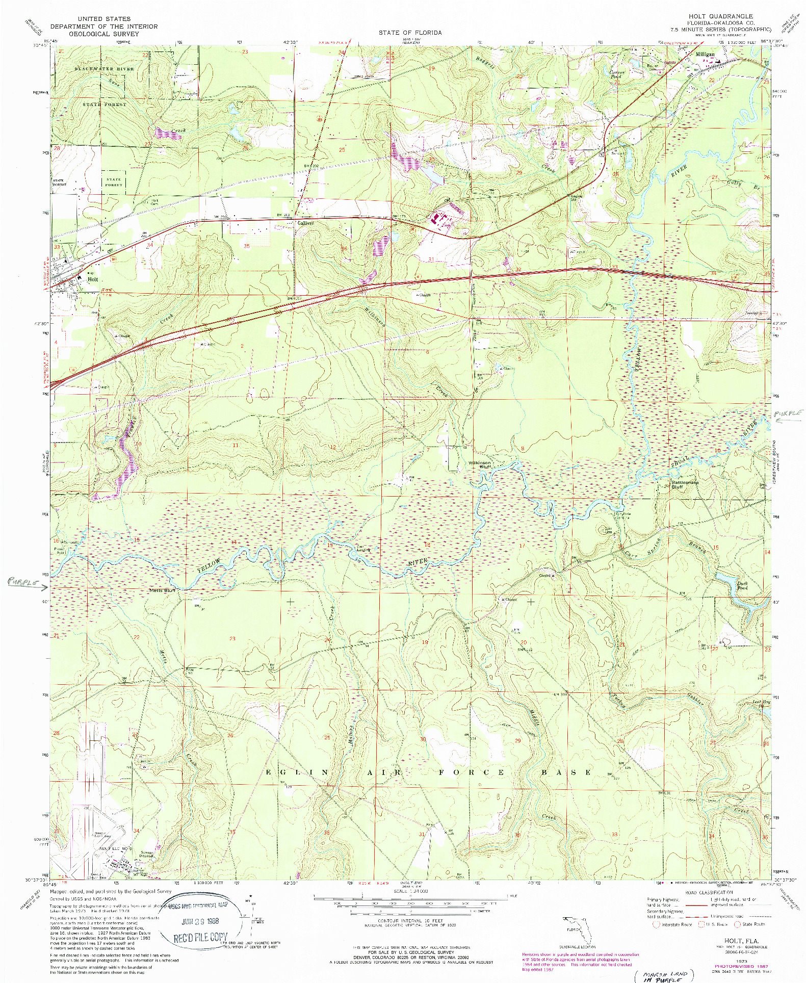 USGS 1:24000-SCALE QUADRANGLE FOR HOLT, FL 1973