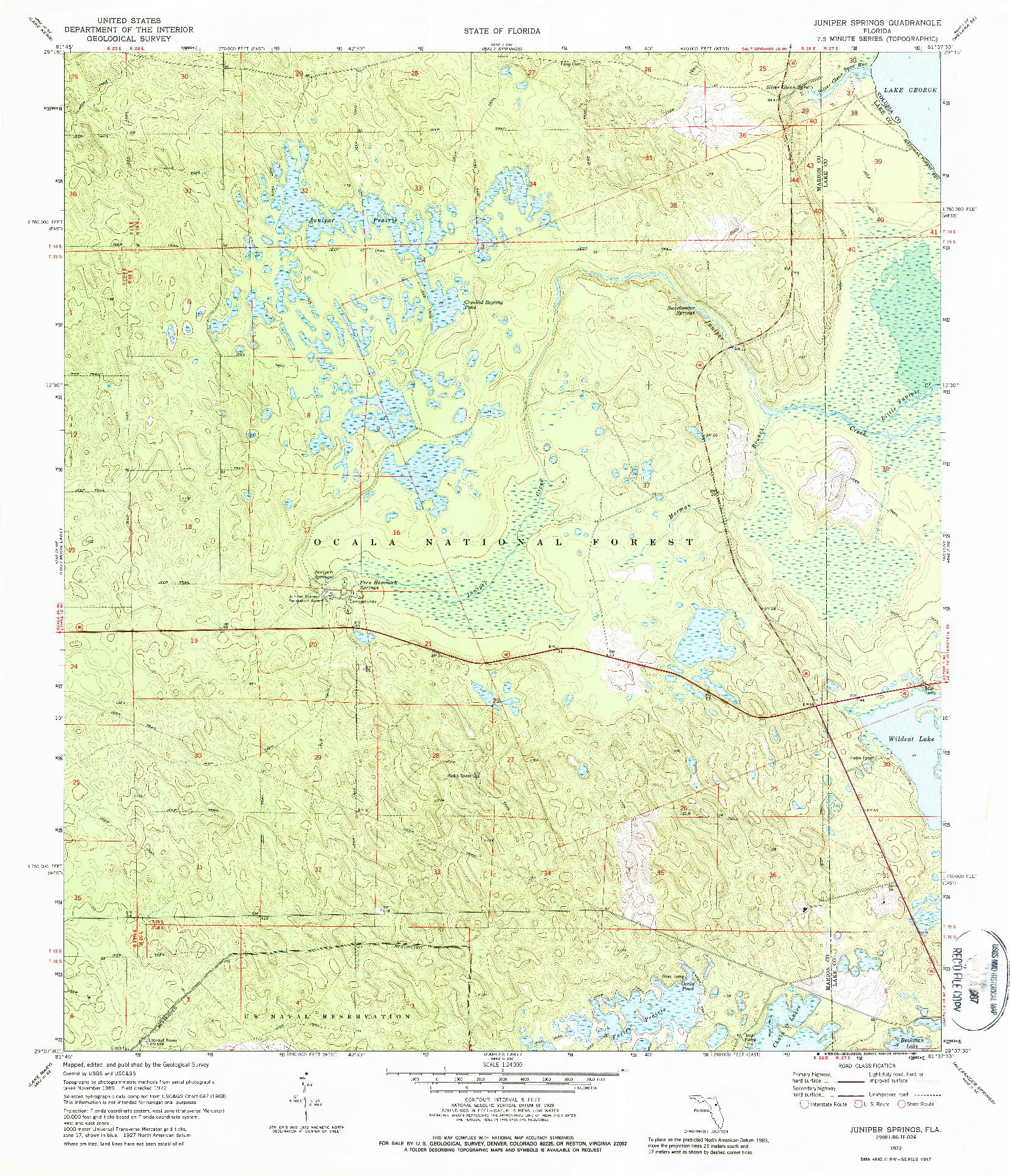 USGS 1:24000-SCALE QUADRANGLE FOR JUNIPER SPRINGS, FL 1972