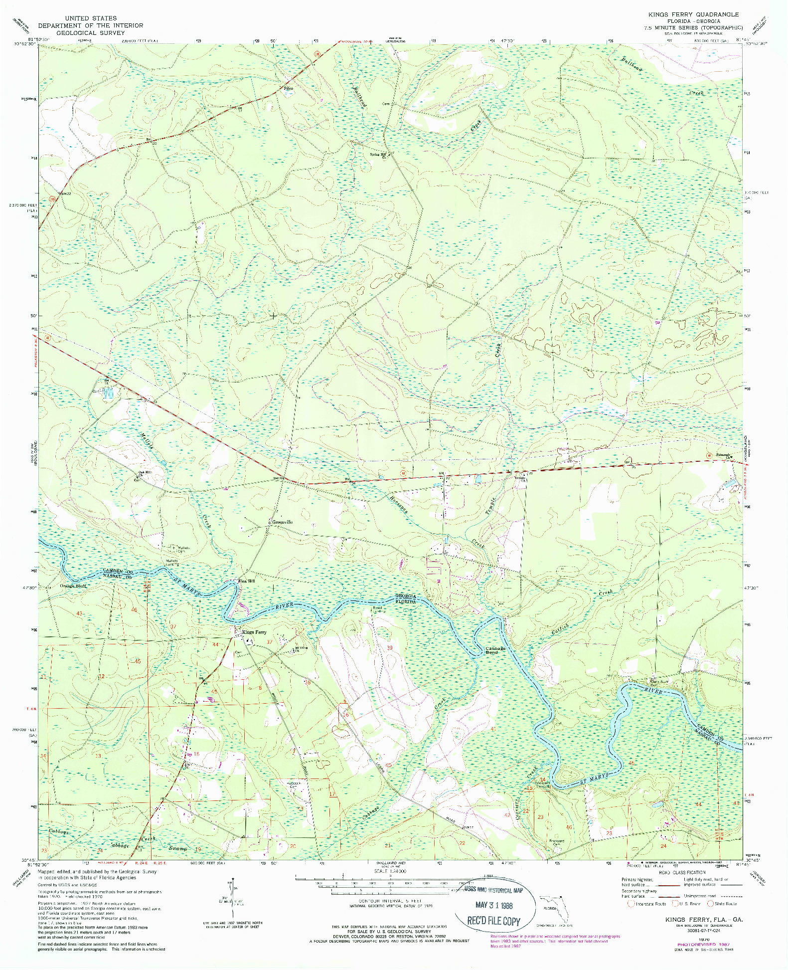 USGS 1:24000-SCALE QUADRANGLE FOR KINGS FERRY, FL 1970