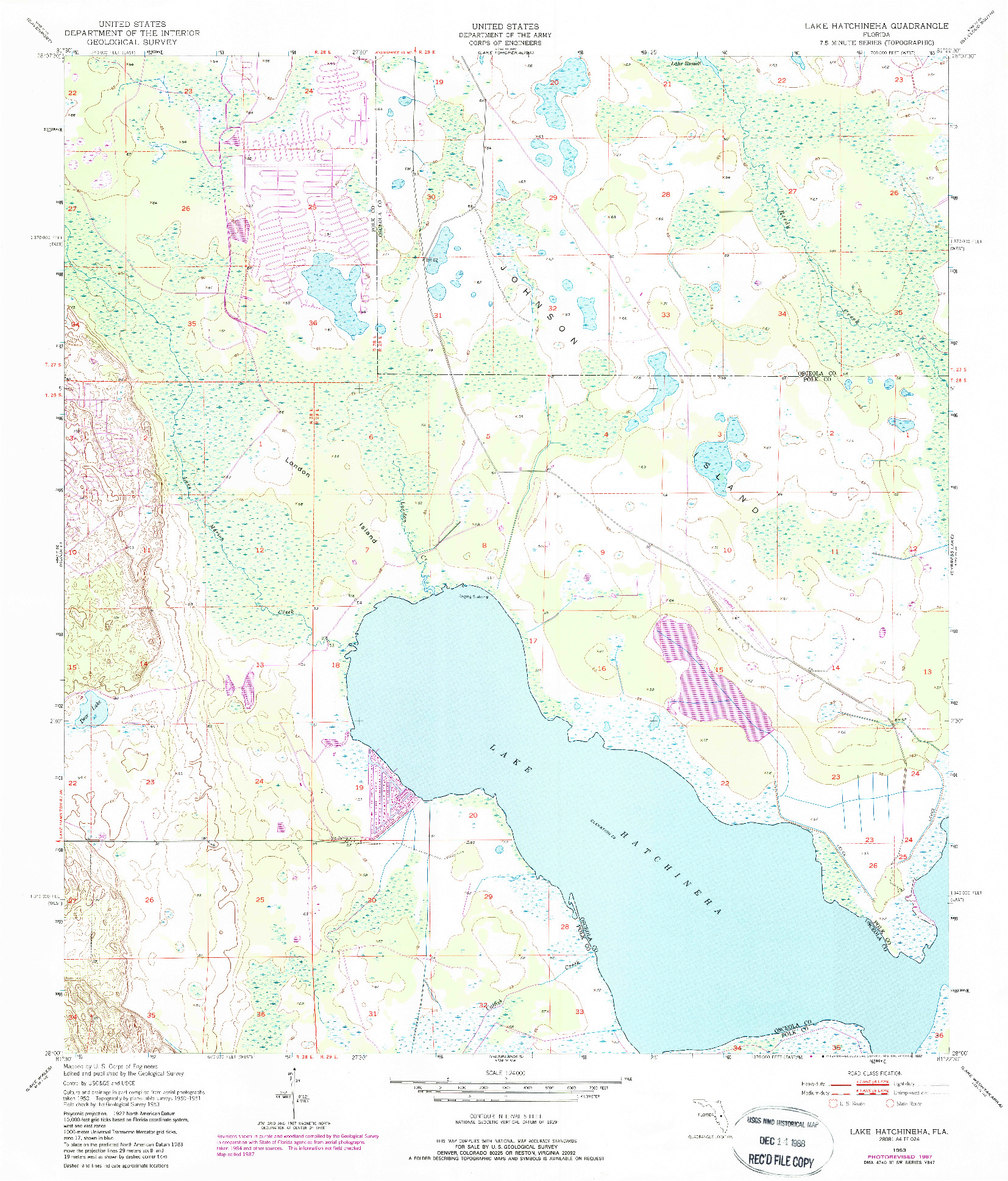 USGS 1:24000-SCALE QUADRANGLE FOR LAKE HATCHINEHA, FL 1953