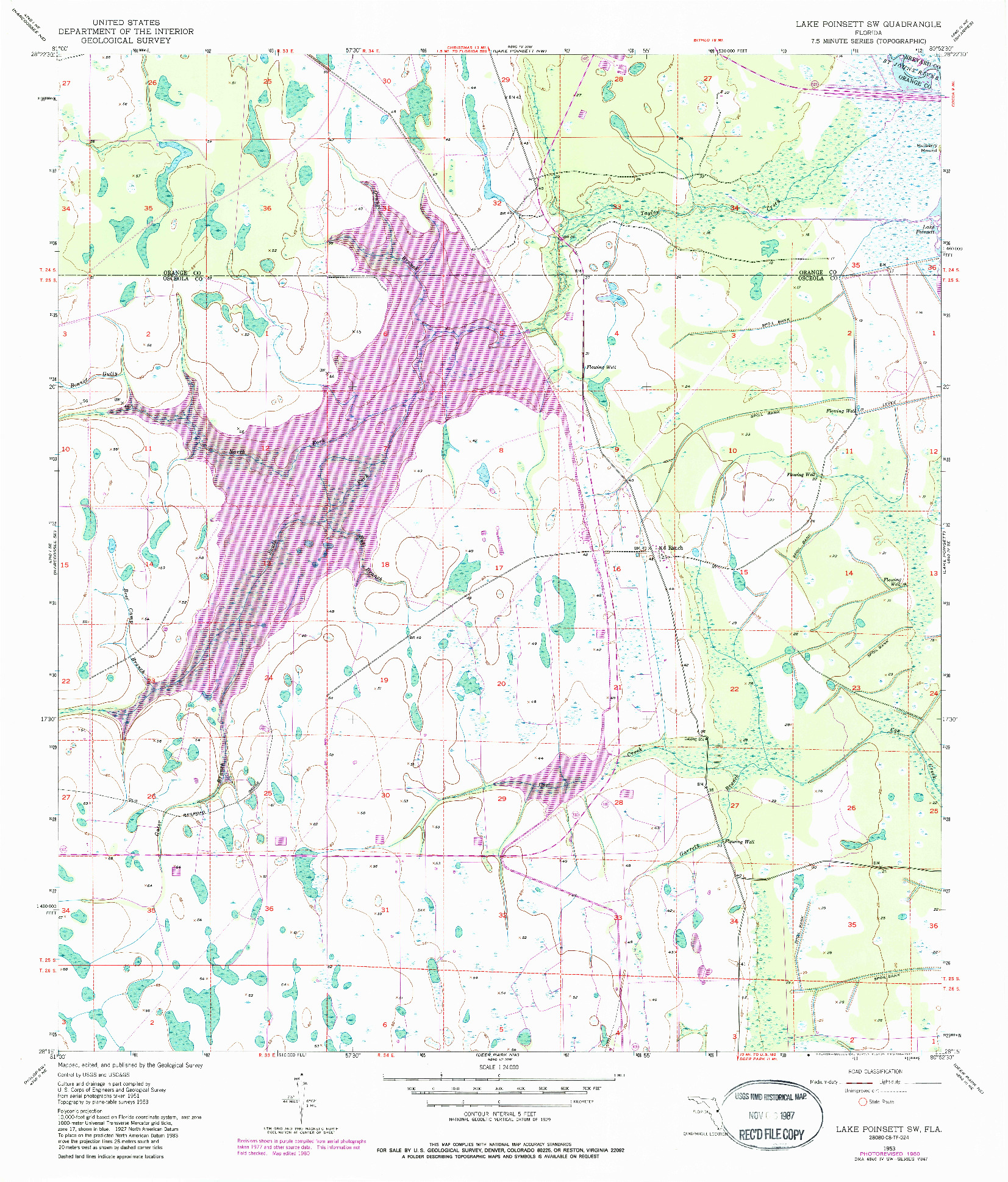USGS 1:24000-SCALE QUADRANGLE FOR LAKE POINSETT SW, FL 1953