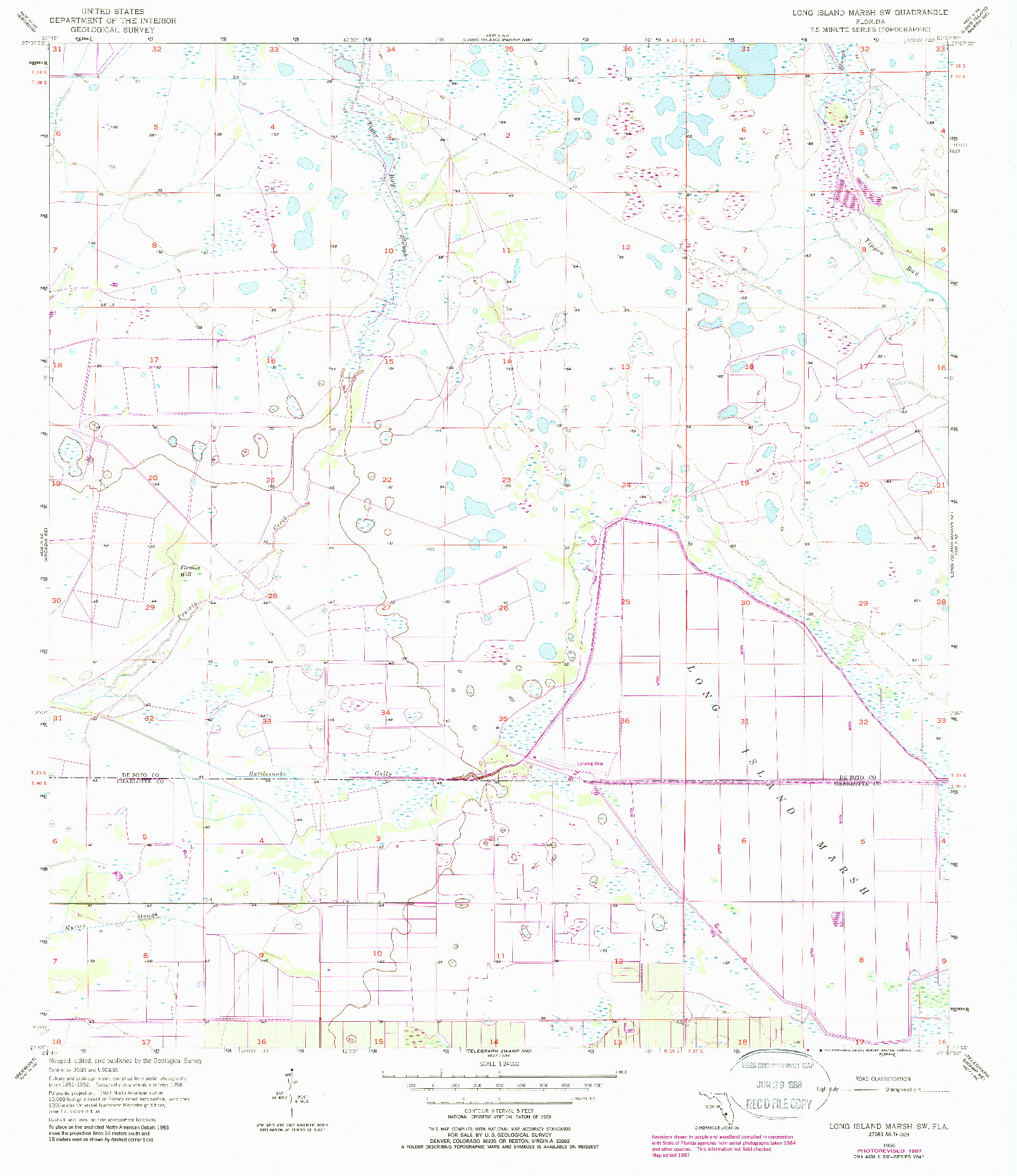 USGS 1:24000-SCALE QUADRANGLE FOR LONG ISLAND MARSH SW, FL 1956