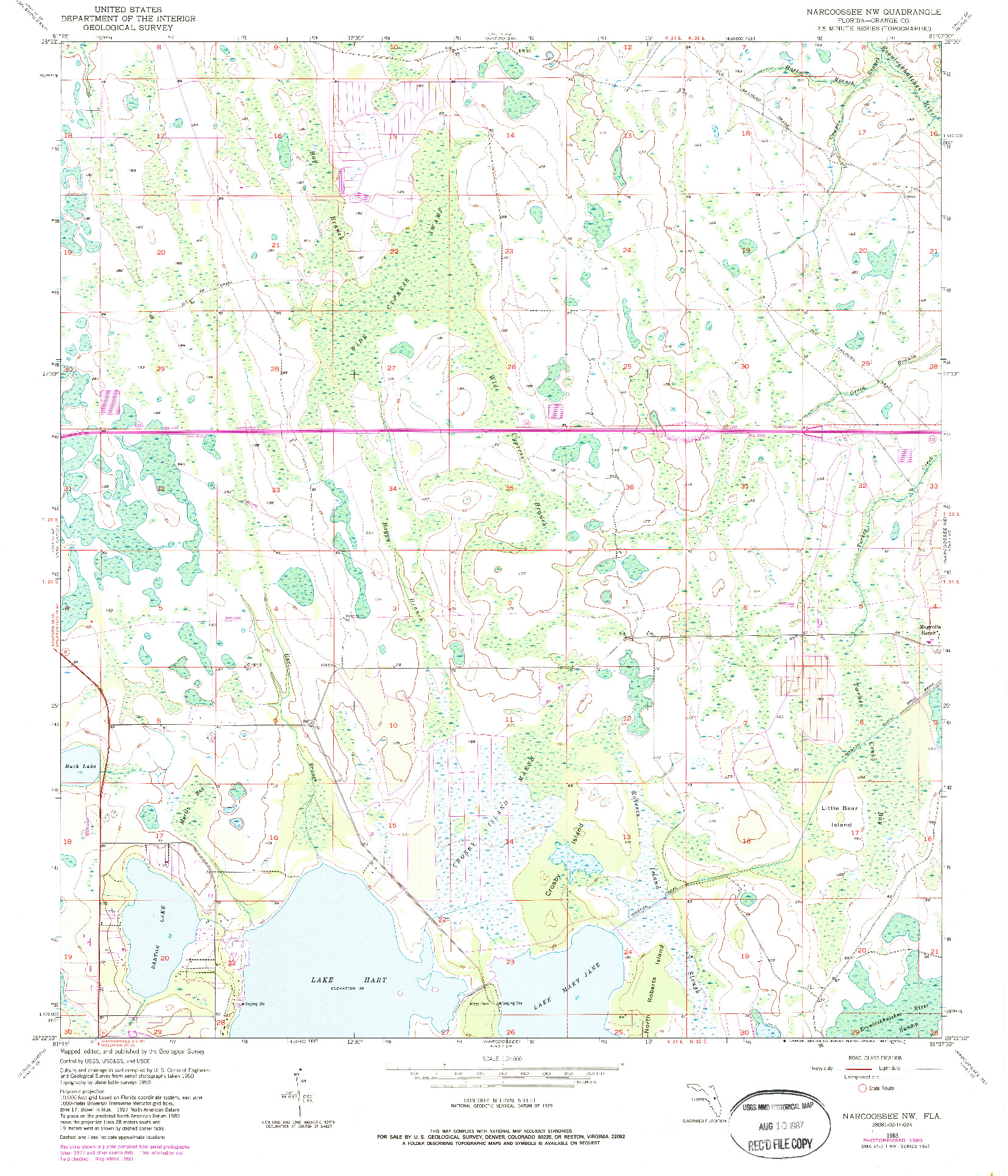 USGS 1:24000-SCALE QUADRANGLE FOR NARCOOSSEE NW, FL 1953