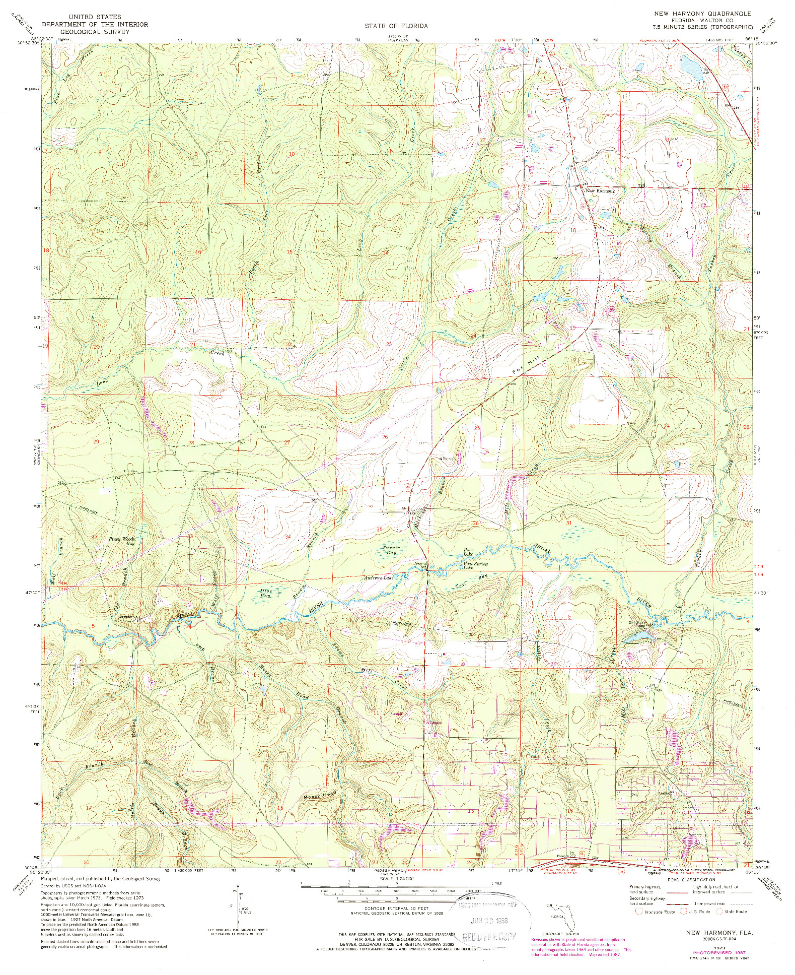 USGS 1:24000-SCALE QUADRANGLE FOR NEW HARMONY, FL 1973