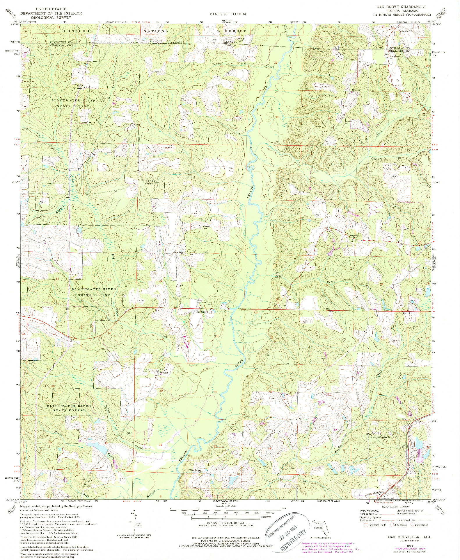 USGS 1:24000-SCALE QUADRANGLE FOR OAK GROVE, FL 1973