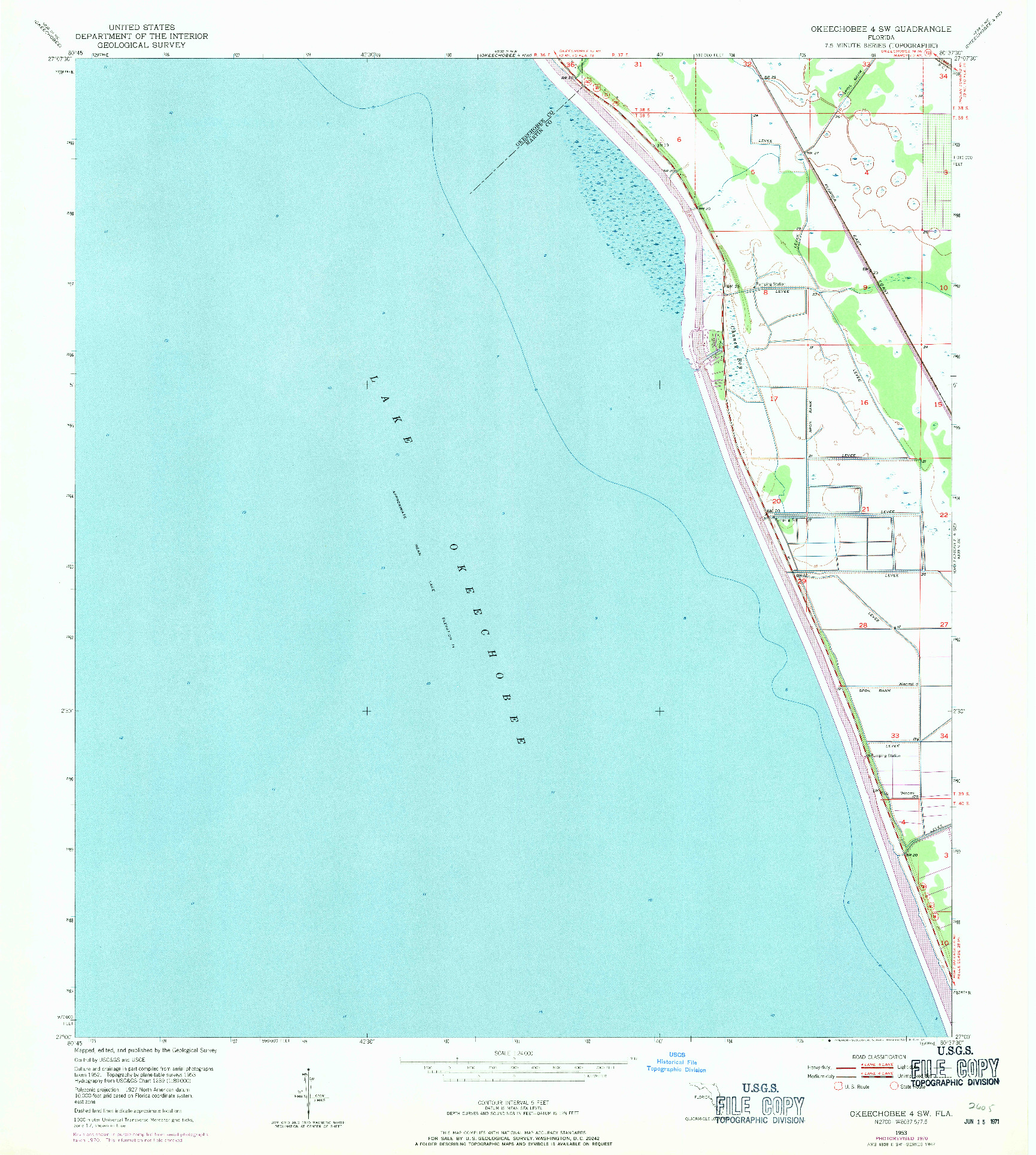 USGS 1:24000-SCALE QUADRANGLE FOR OKEECHOBEE 4 SW, FL 1953