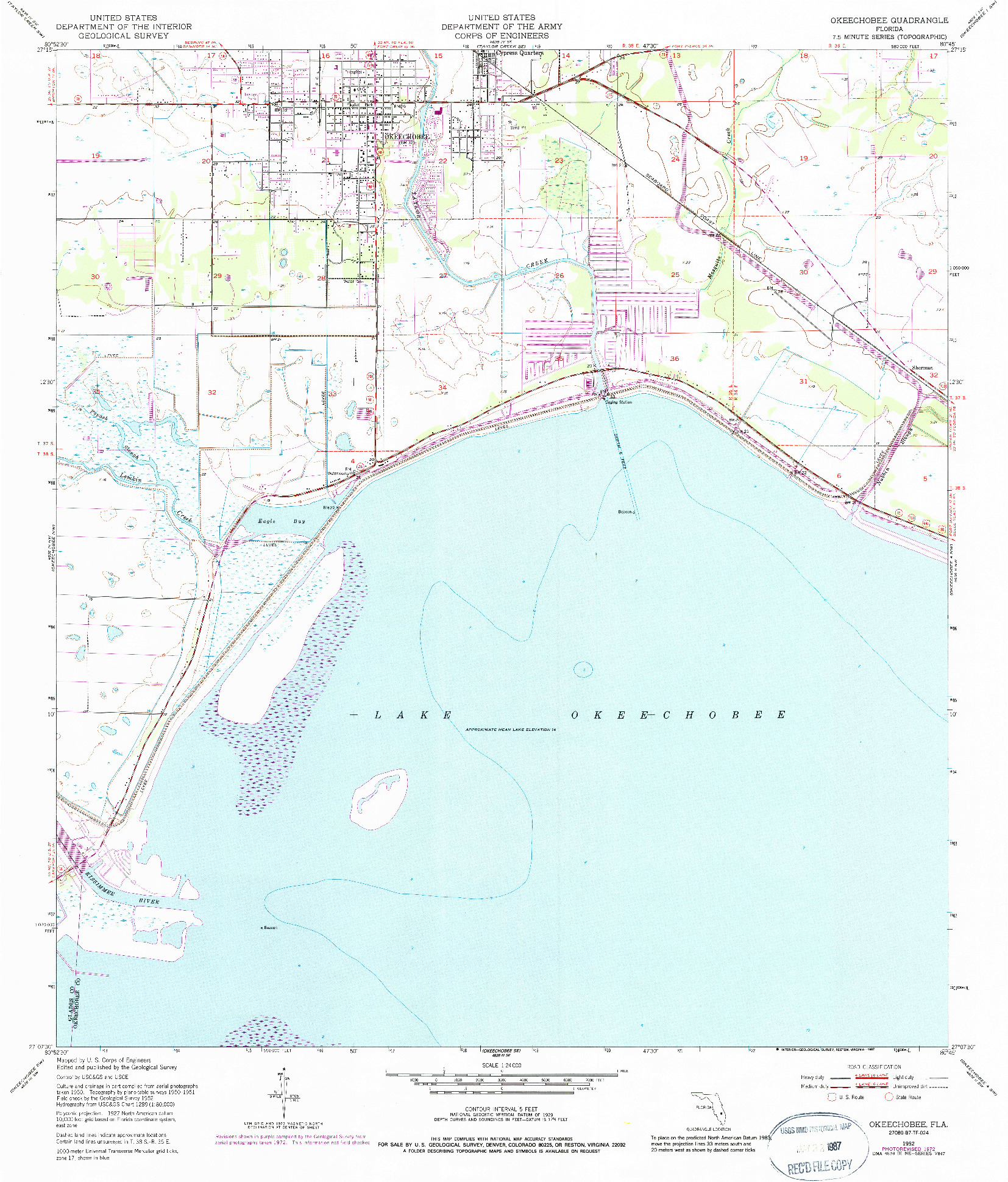 USGS 1:24000-SCALE QUADRANGLE FOR OKEECHOBEE, FL 1952