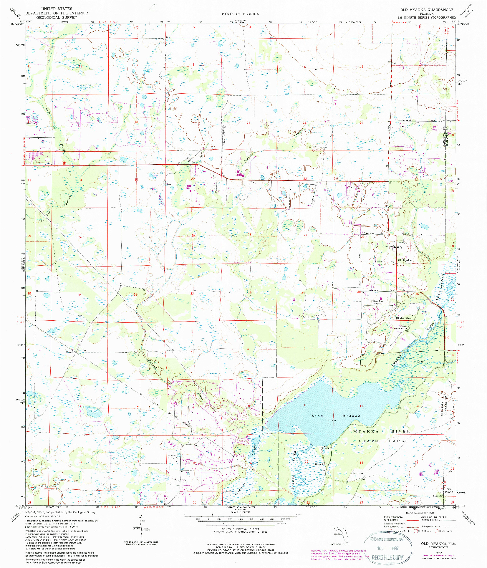 USGS 1:24000-SCALE QUADRANGLE FOR OLD MYAKKA, FL 1973