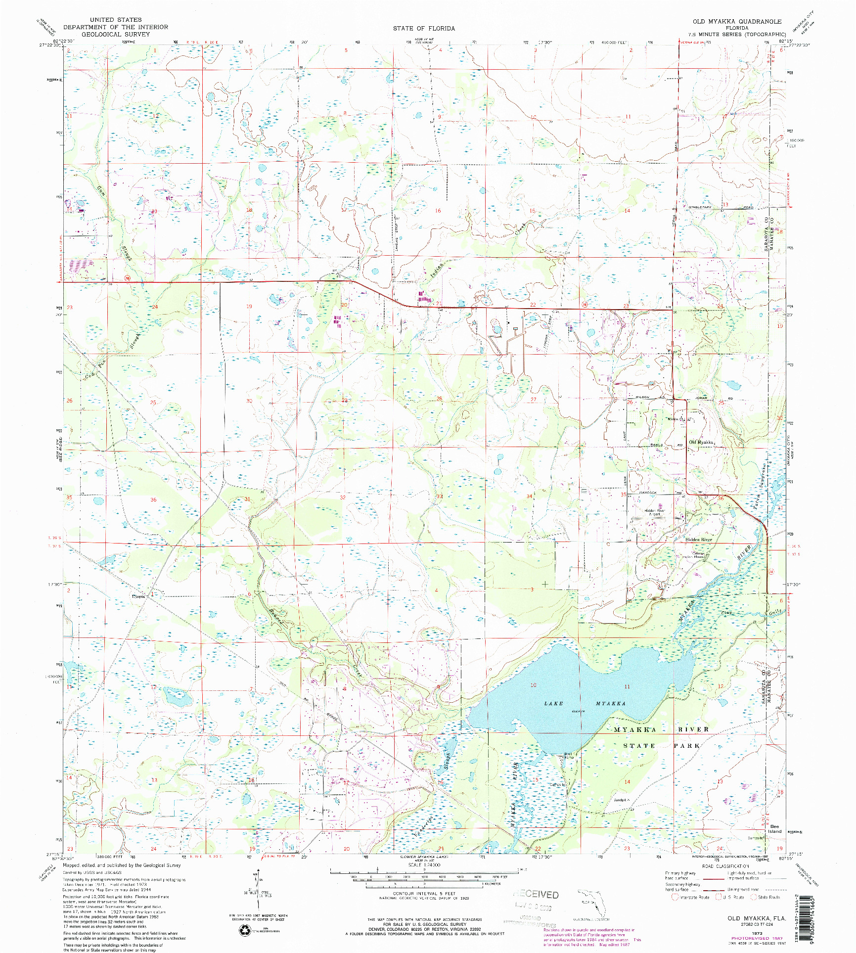 USGS 1:24000-SCALE QUADRANGLE FOR OLD MYAKKA, FL 1973