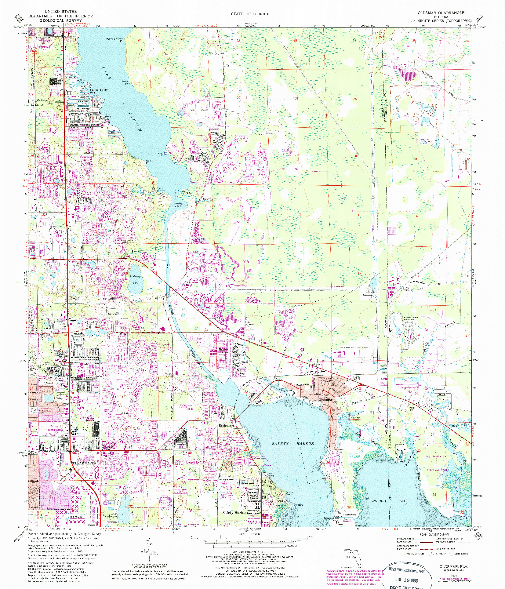 USGS 1:24000-SCALE QUADRANGLE FOR OLDSMAR, FL 1974