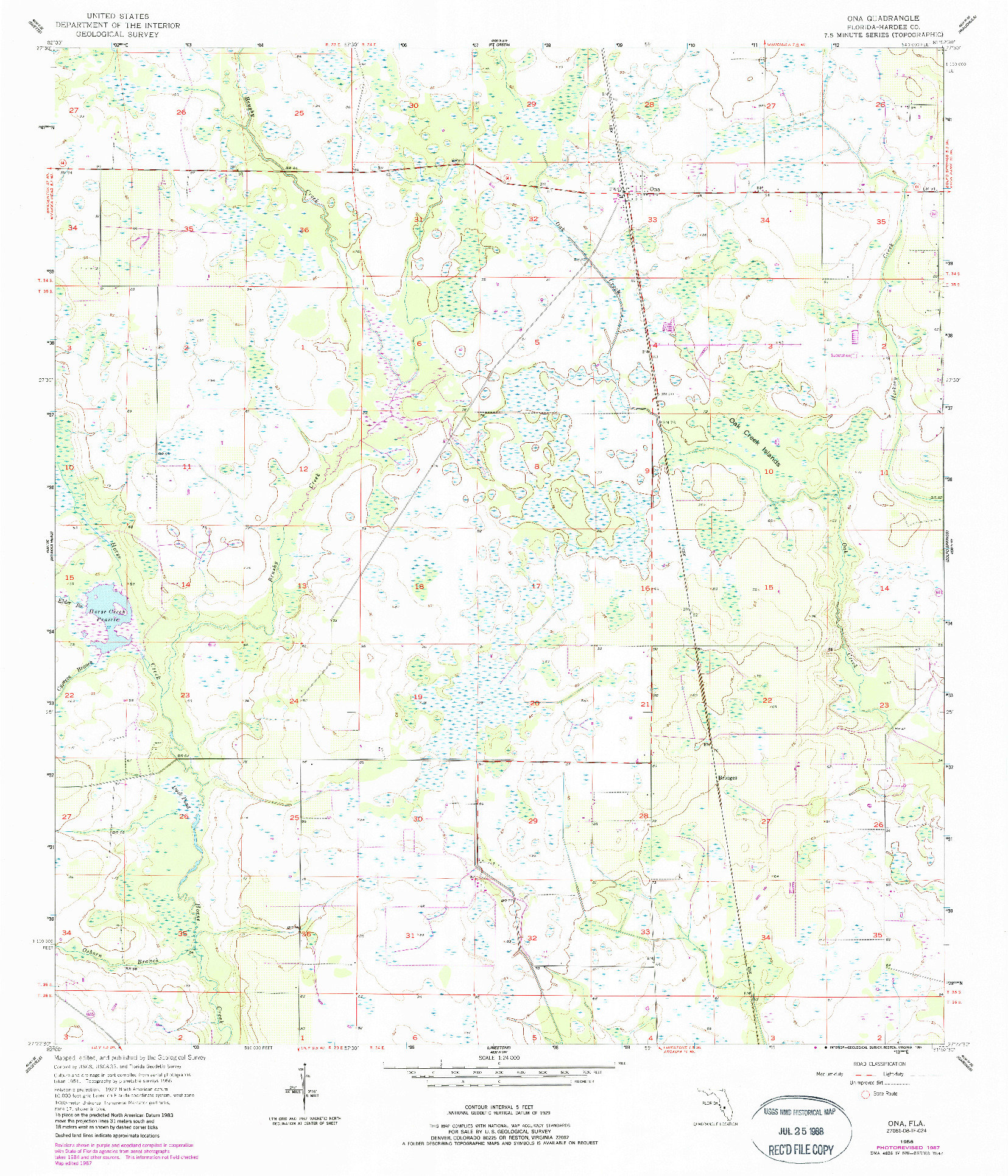 USGS 1:24000-SCALE QUADRANGLE FOR ONA, FL 1956