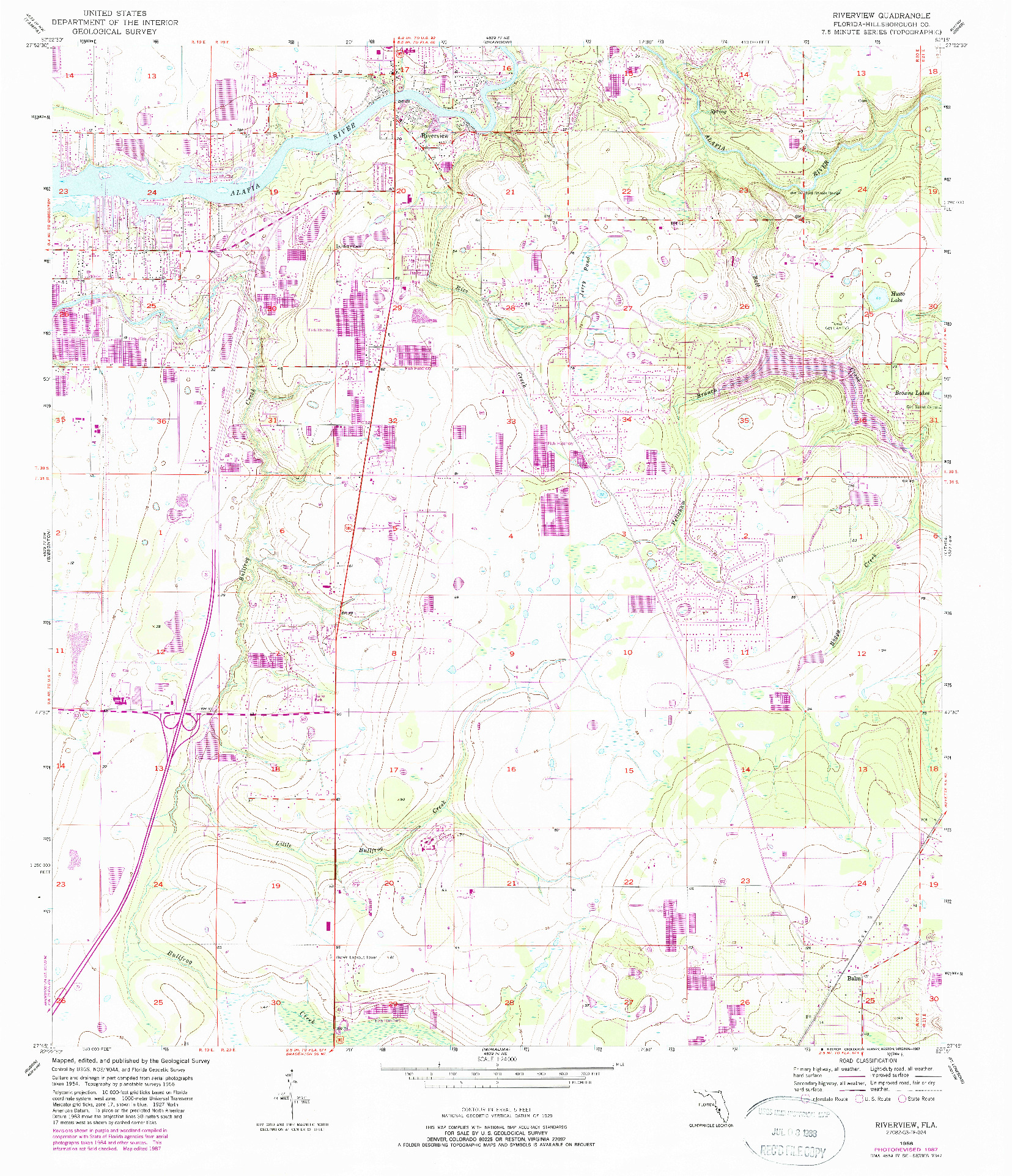 USGS 1:24000-SCALE QUADRANGLE FOR RIVERVIEW, FL 1956