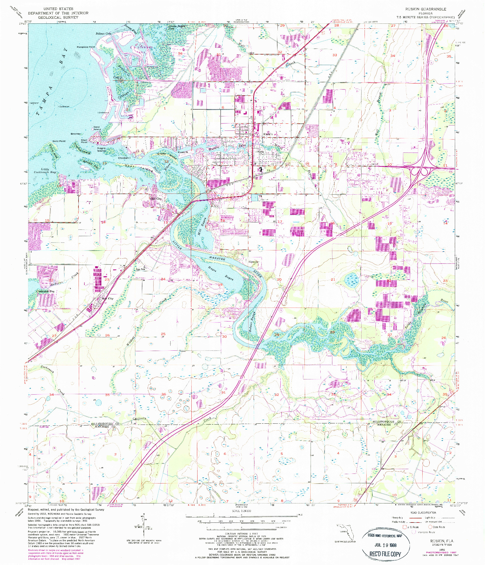 USGS 1:24000-SCALE QUADRANGLE FOR RUSKIN, FL 1956