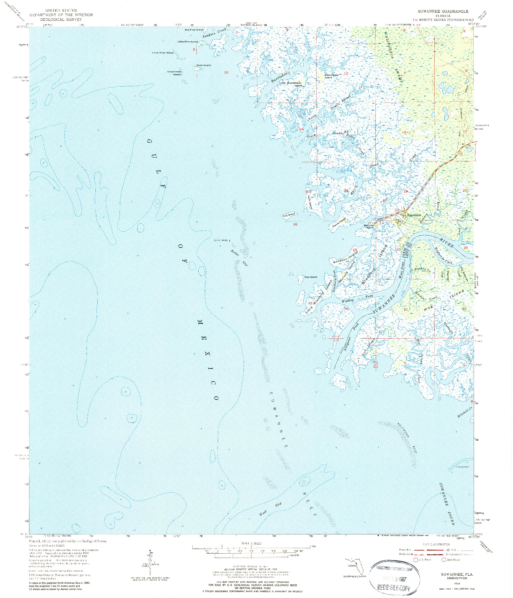 USGS 1:24000-SCALE QUADRANGLE FOR SUWANNEE, FL 1954