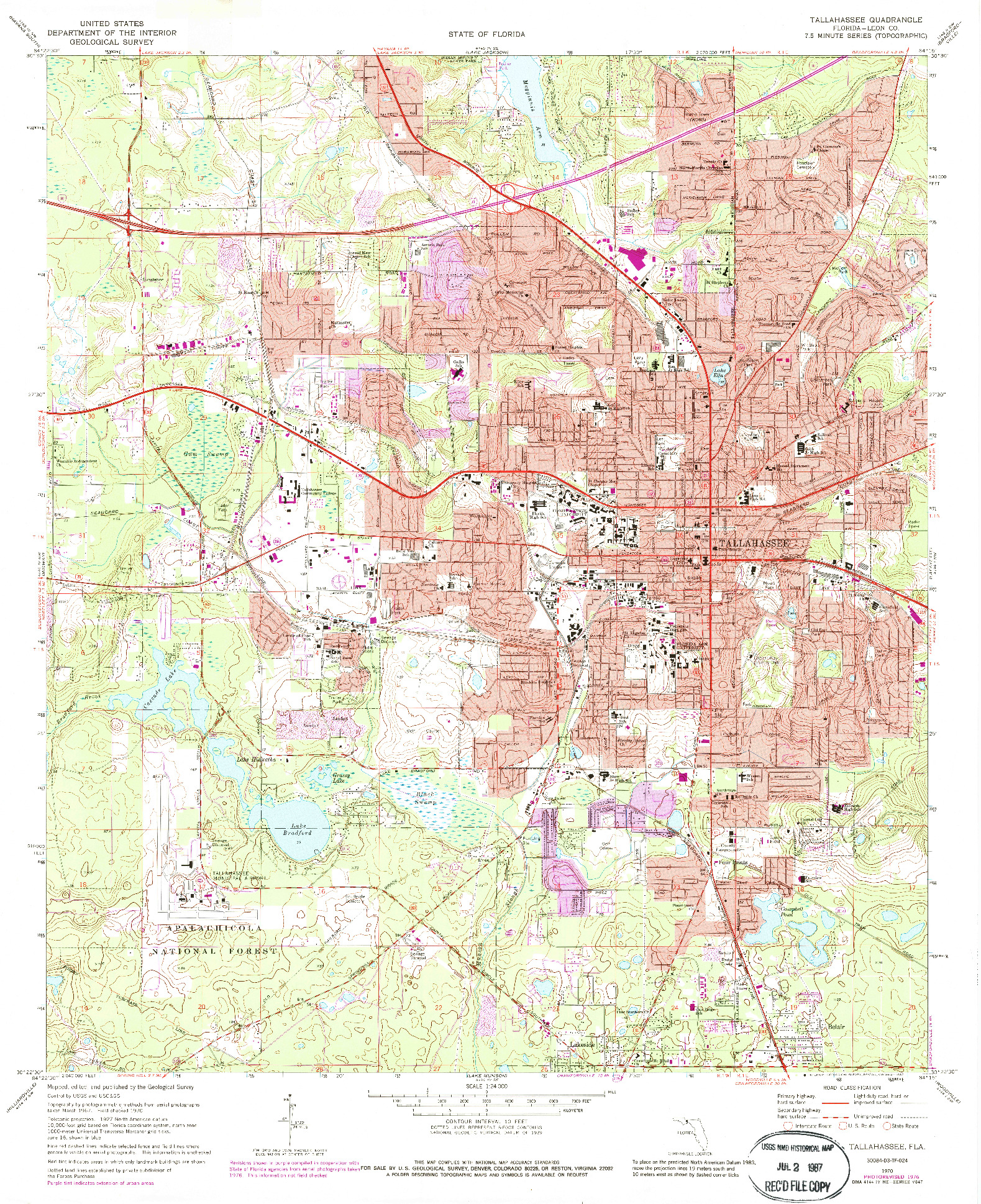 USGS 1:24000-SCALE QUADRANGLE FOR TALLAHASSEE, FL 1970
