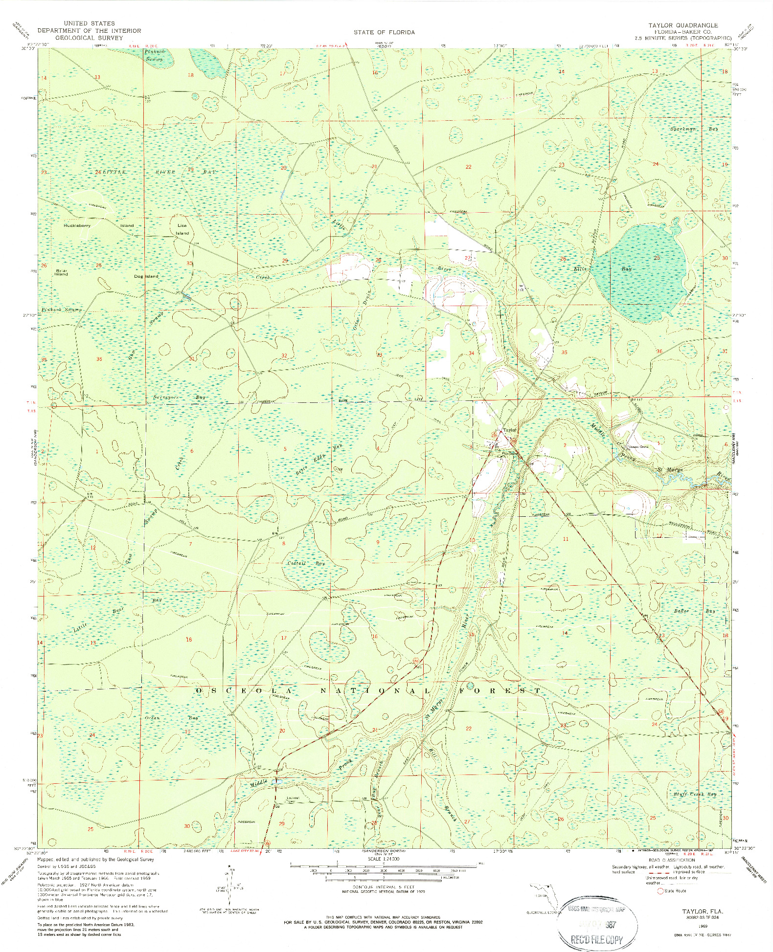 USGS 1:24000-SCALE QUADRANGLE FOR TAYLOR, FL 1969