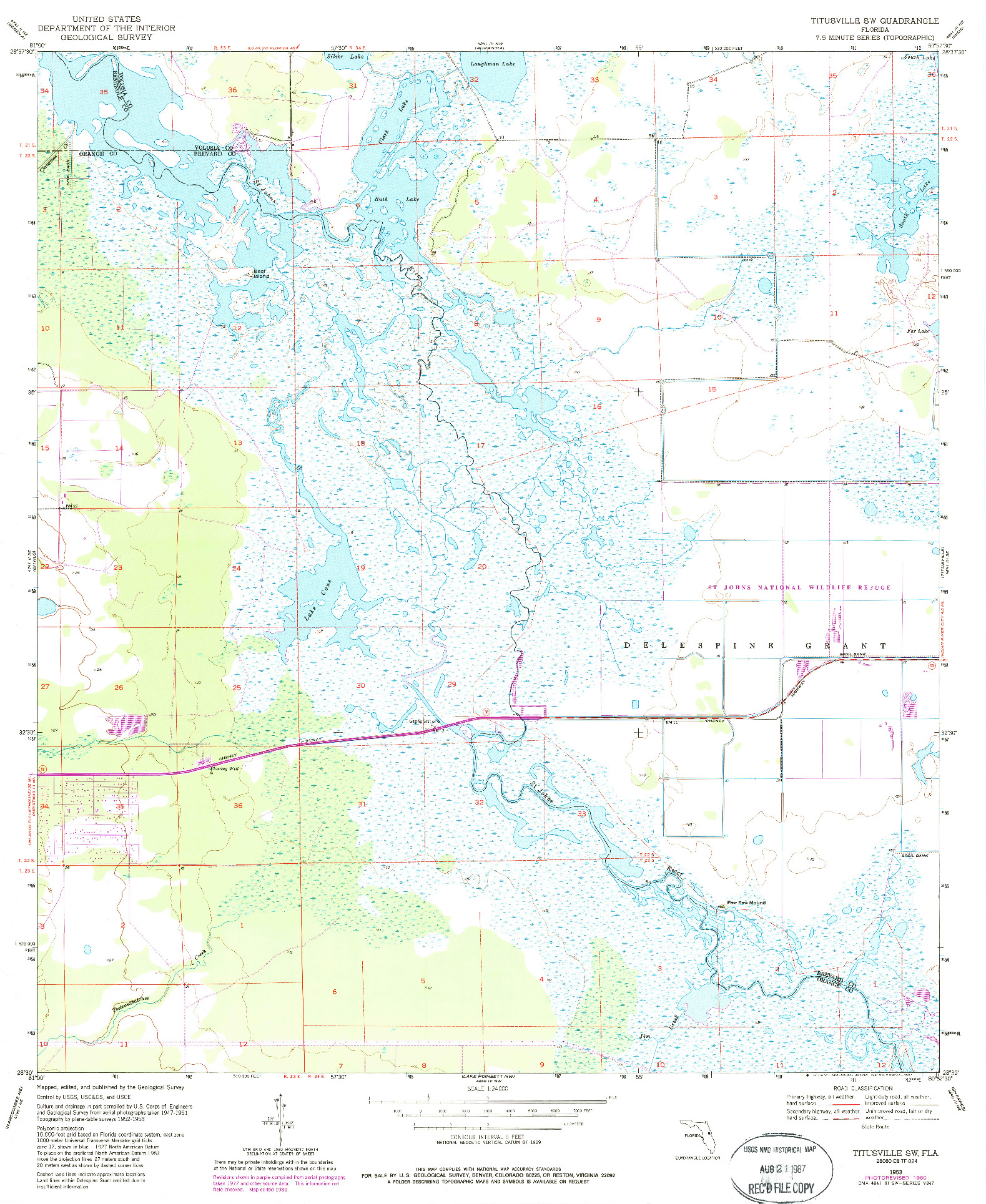 USGS 1:24000-SCALE QUADRANGLE FOR TITUSVILLE SW, FL 1953