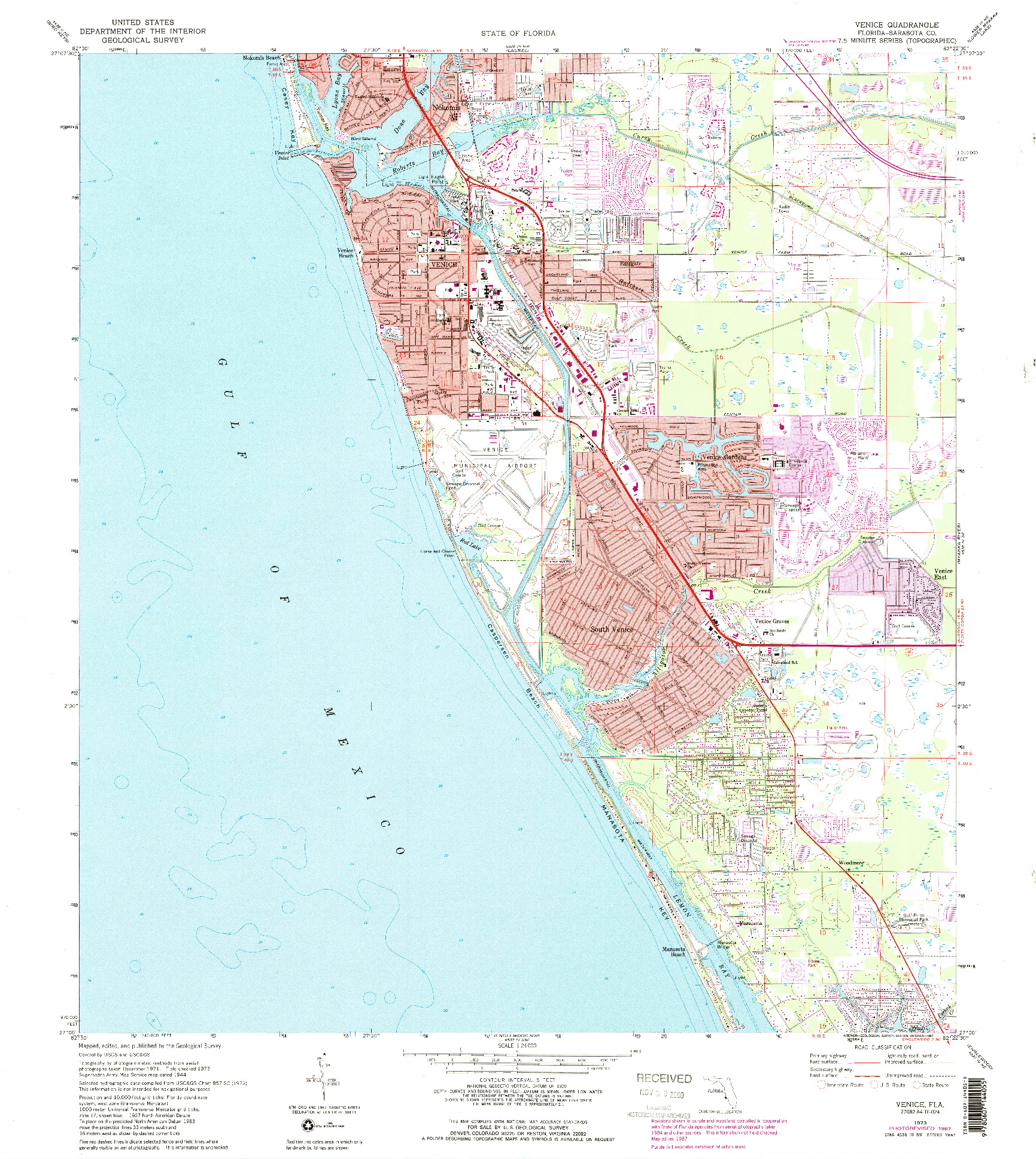 USGS 1:24000-SCALE QUADRANGLE FOR VENICE, FL 1973