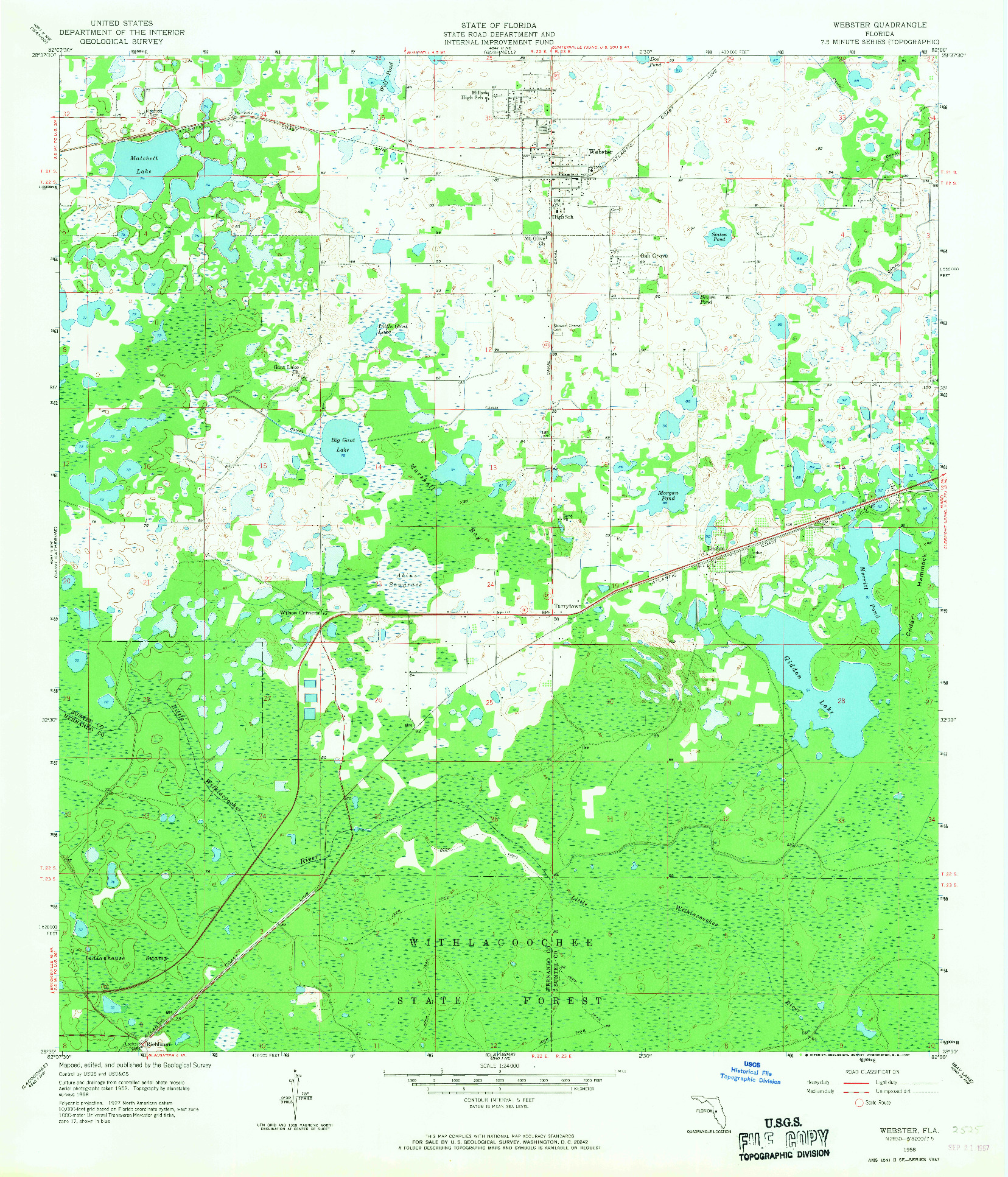 USGS 1:24000-SCALE QUADRANGLE FOR WEBSTER, FL 1958