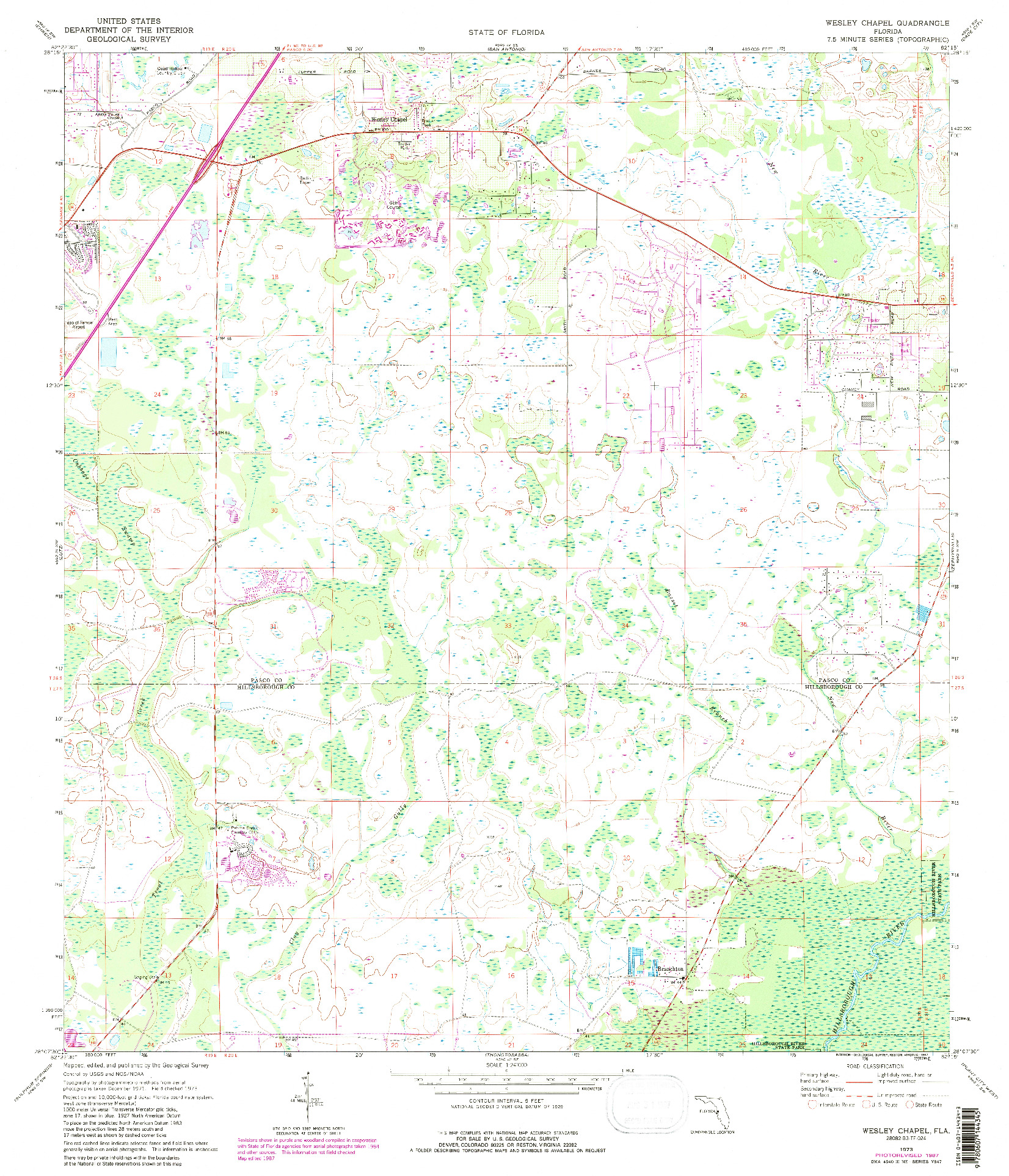 USGS 1:24000-SCALE QUADRANGLE FOR WESLEY CHAPEL, FL 1973
