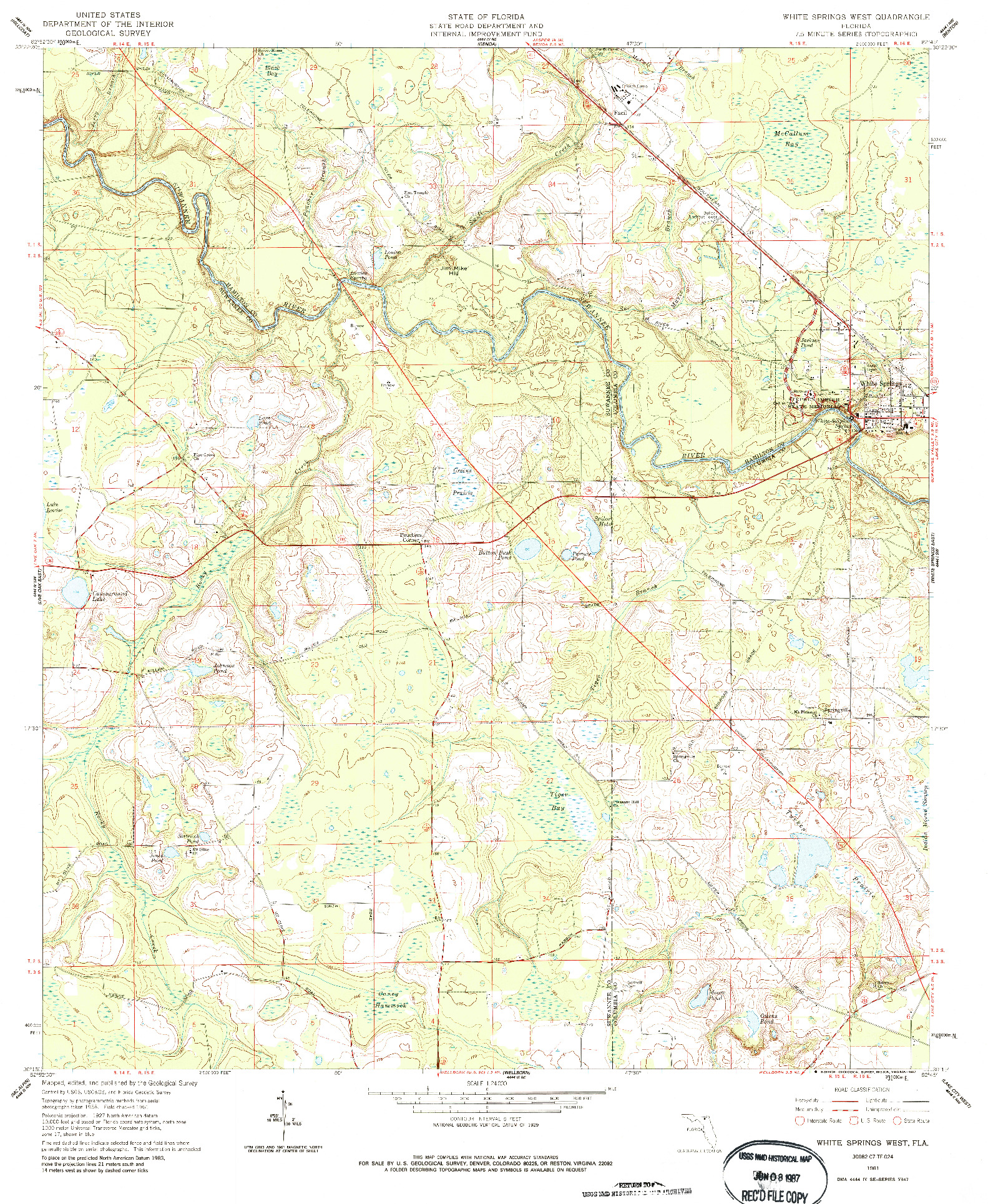 USGS 1:24000-SCALE QUADRANGLE FOR WHITE SPRINGS WEST, FL 1961