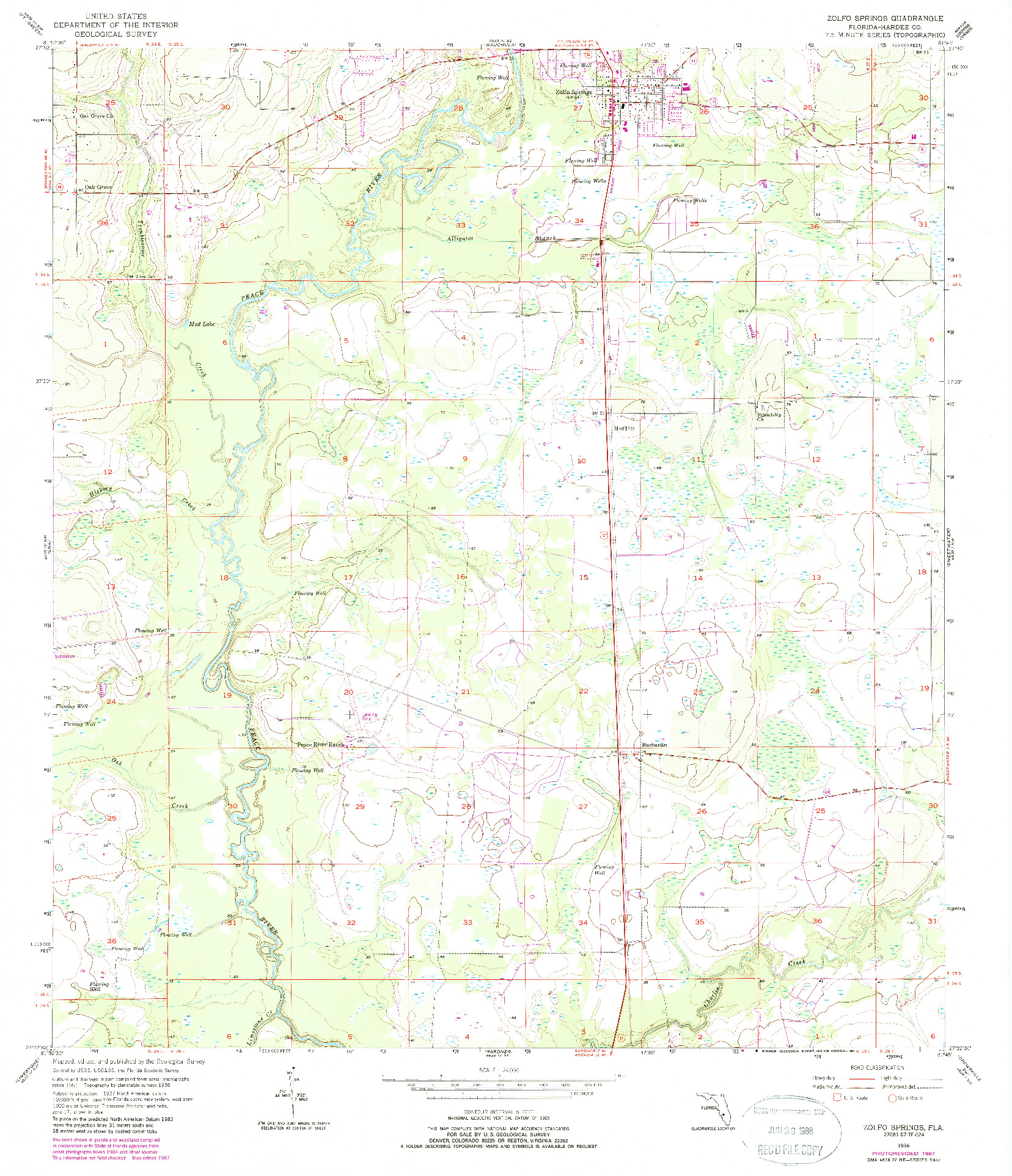 USGS 1:24000-SCALE QUADRANGLE FOR ZOLFO SPRINGS, FL 1956