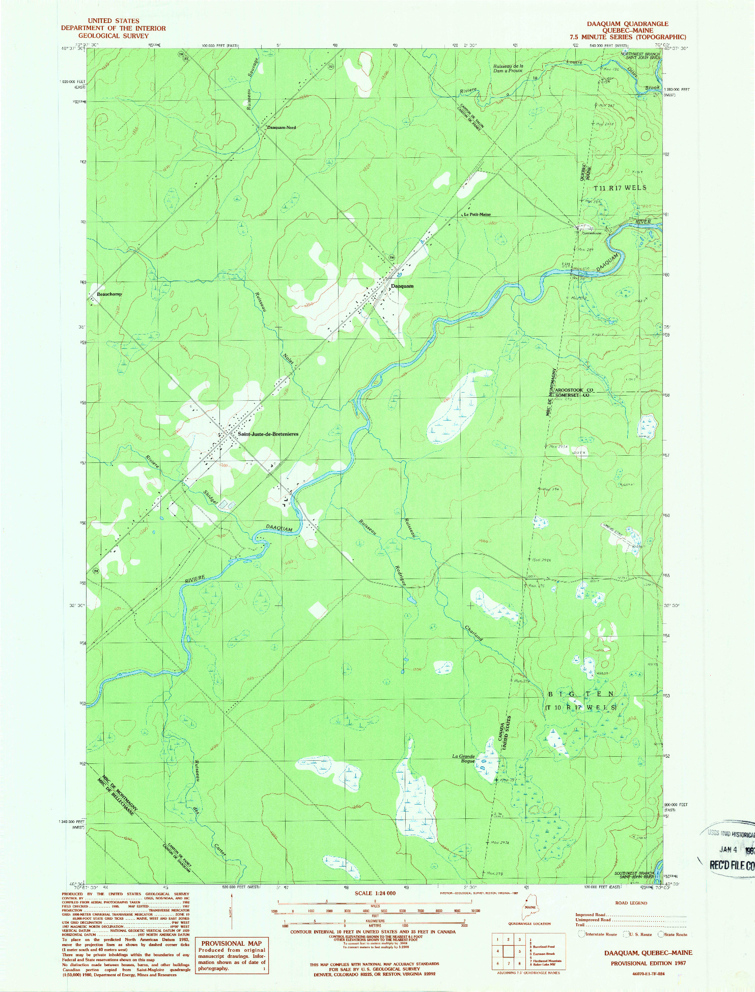 USGS 1:24000-SCALE QUADRANGLE FOR DAAQUAM, ME 1987