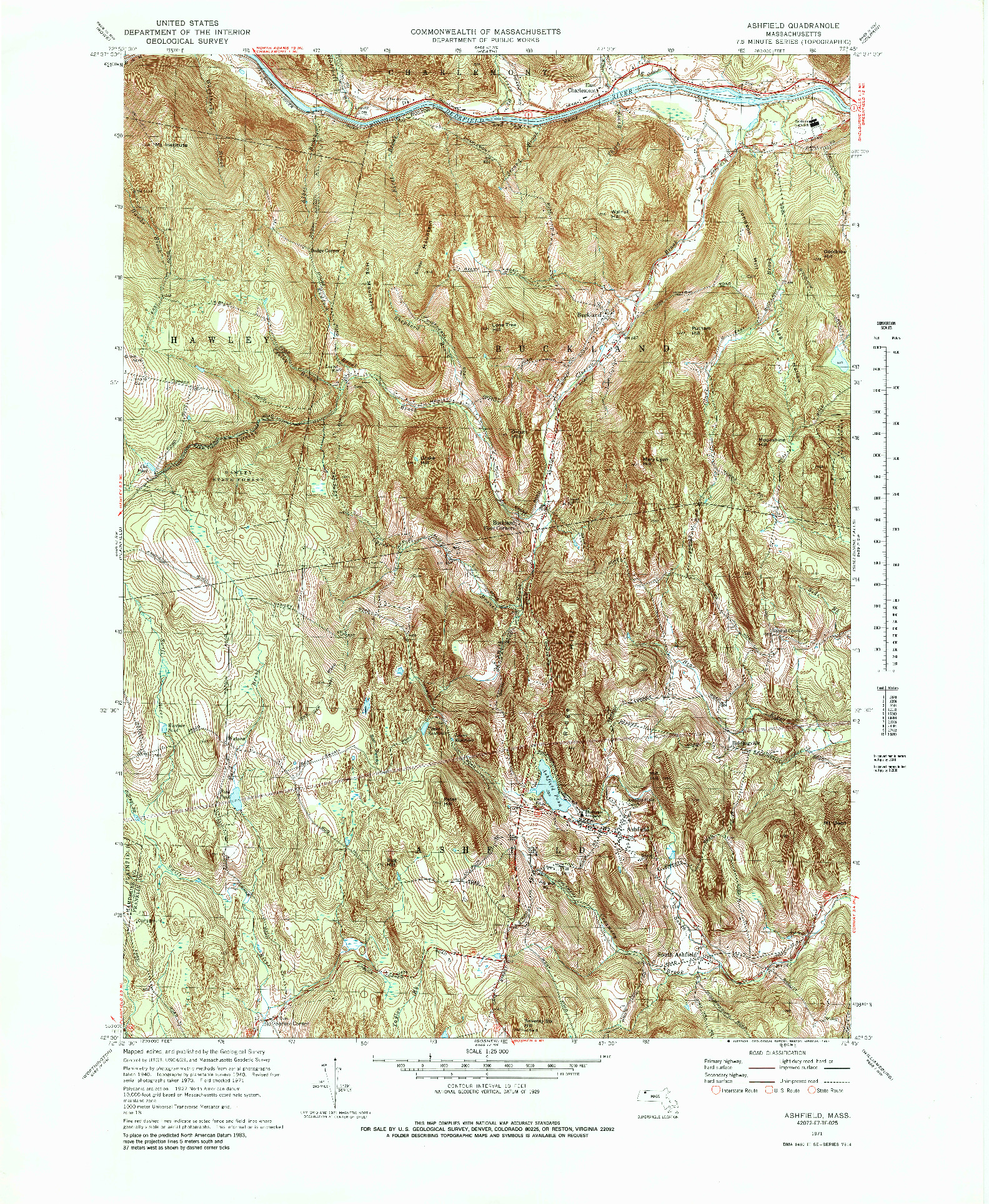 USGS 1:25000-SCALE QUADRANGLE FOR ASHFIELD, MA 1971