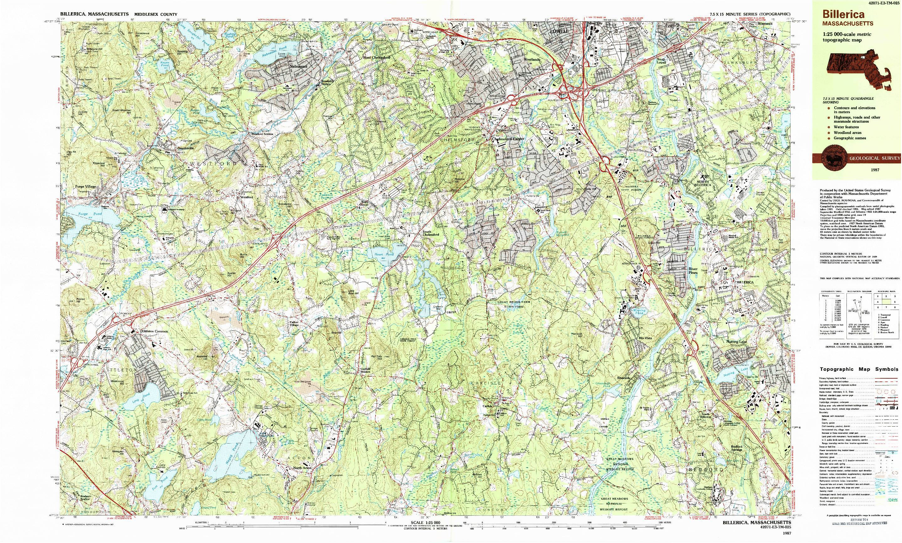 USGS 1:25000-SCALE QUADRANGLE FOR BILLERICA, MA 1987