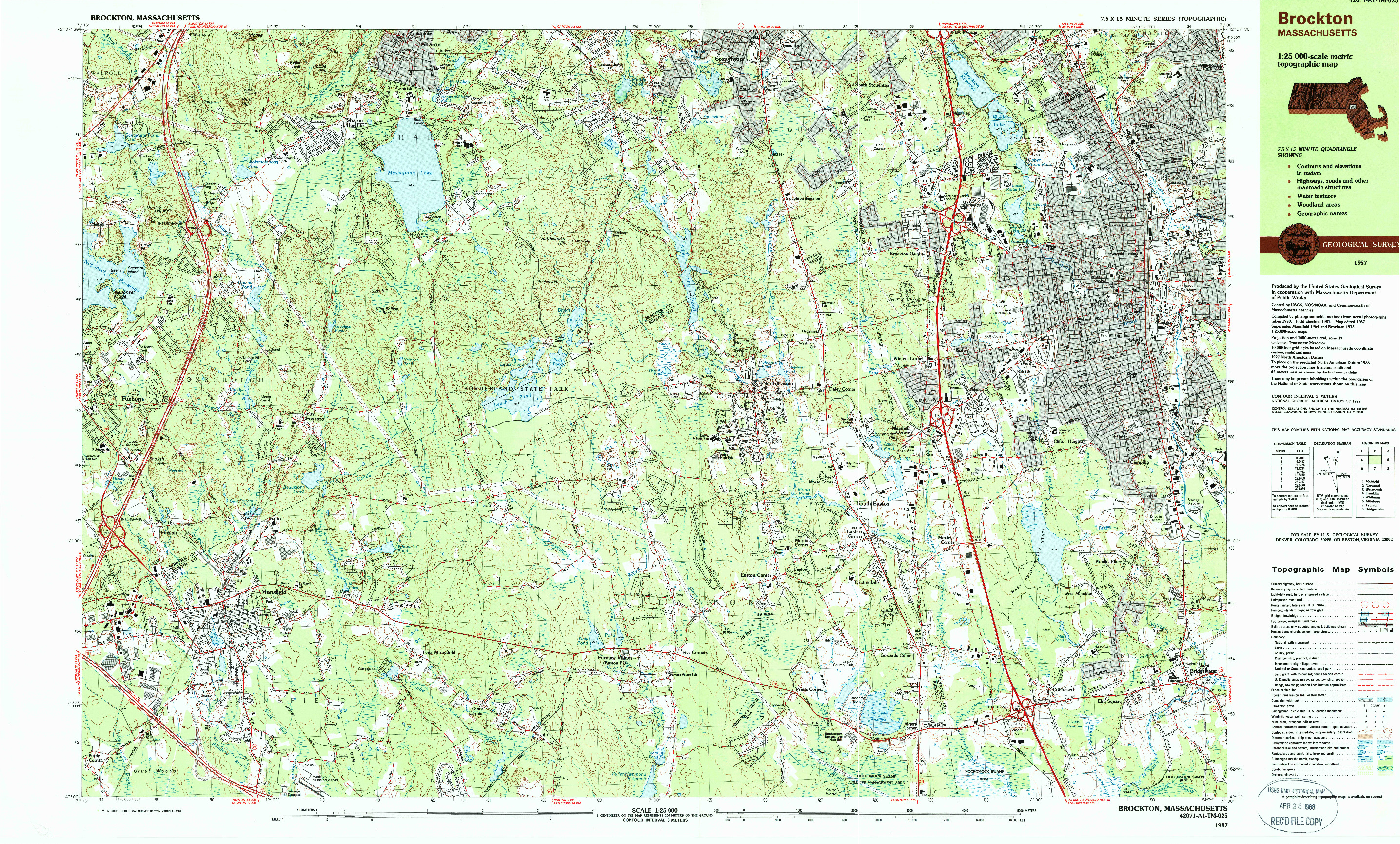 USGS 1:25000-SCALE QUADRANGLE FOR BROCKTON, MA 1987