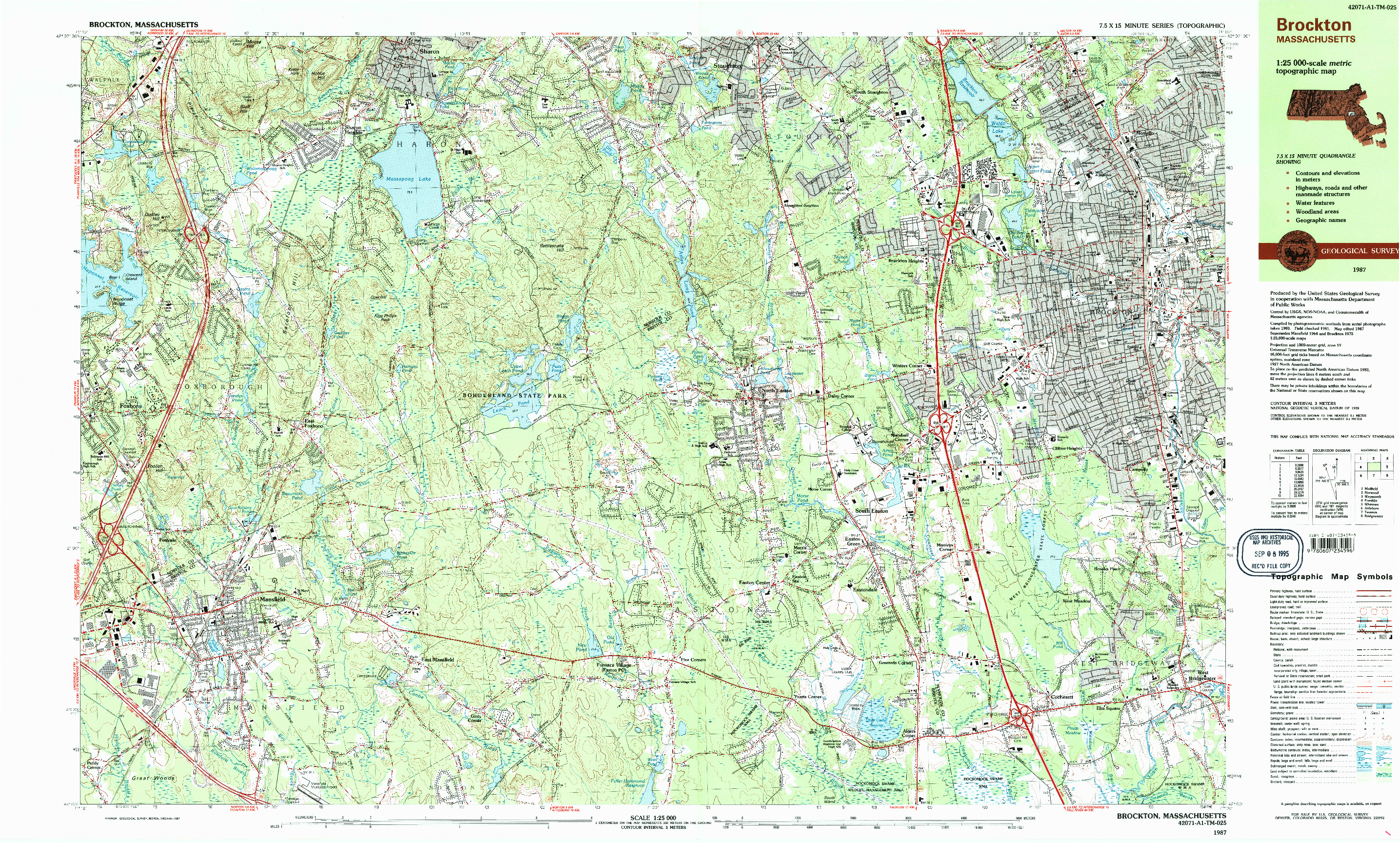 USGS 1:25000-SCALE QUADRANGLE FOR BROCKTON, MA 1987