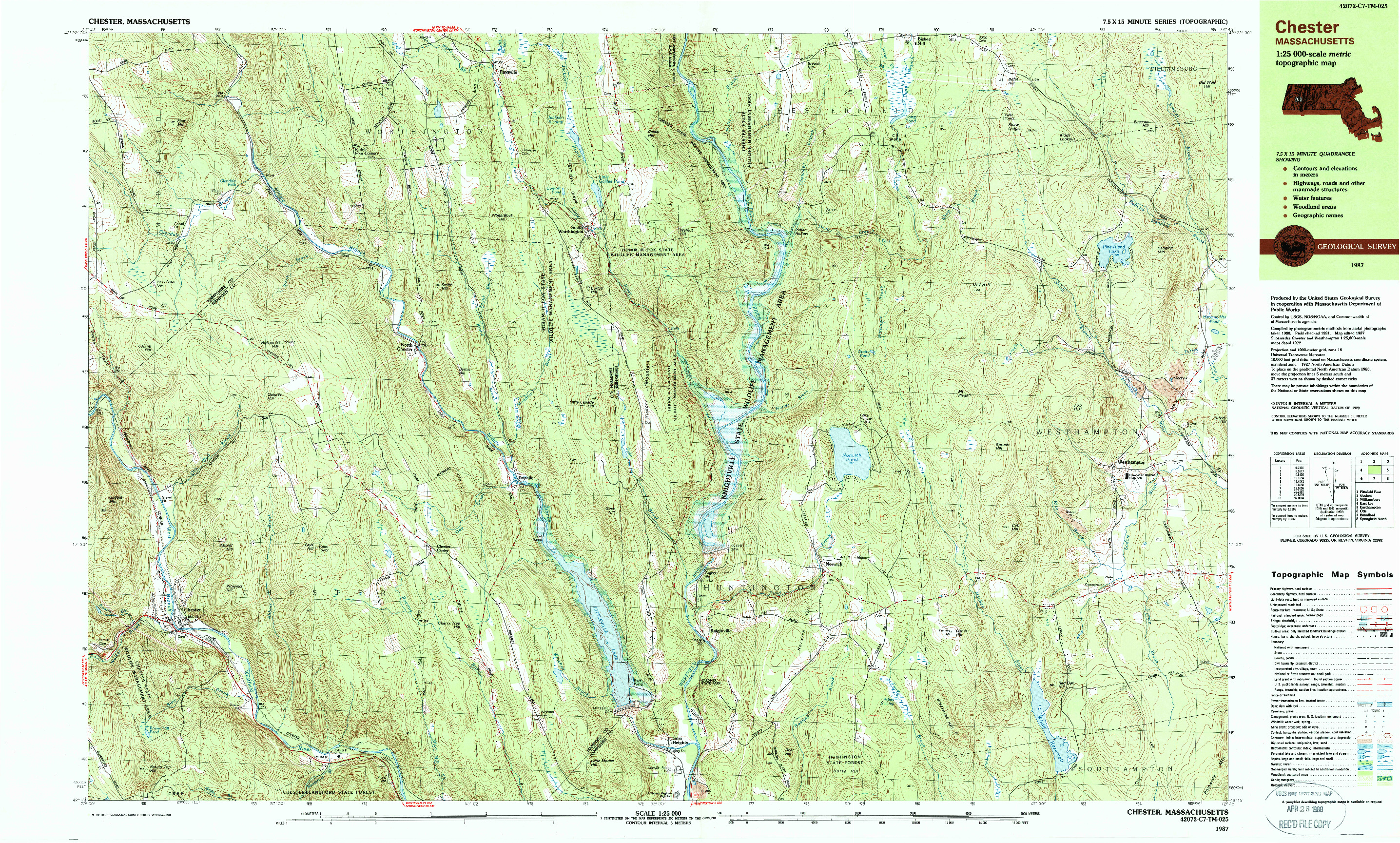 USGS 1:25000-SCALE QUADRANGLE FOR CHESTER, MA 1987