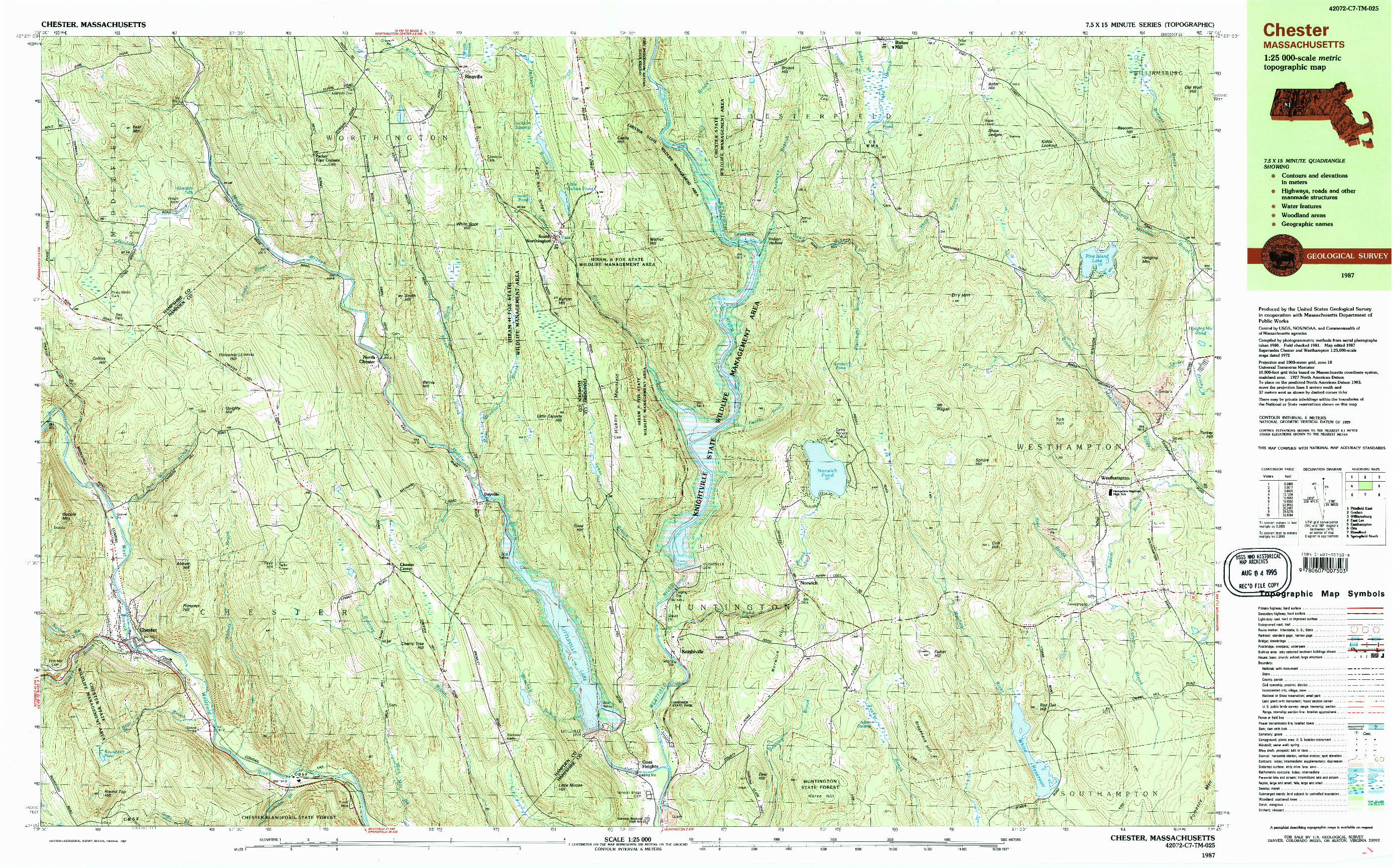 USGS 1:25000-SCALE QUADRANGLE FOR CHESTER, MA 1987