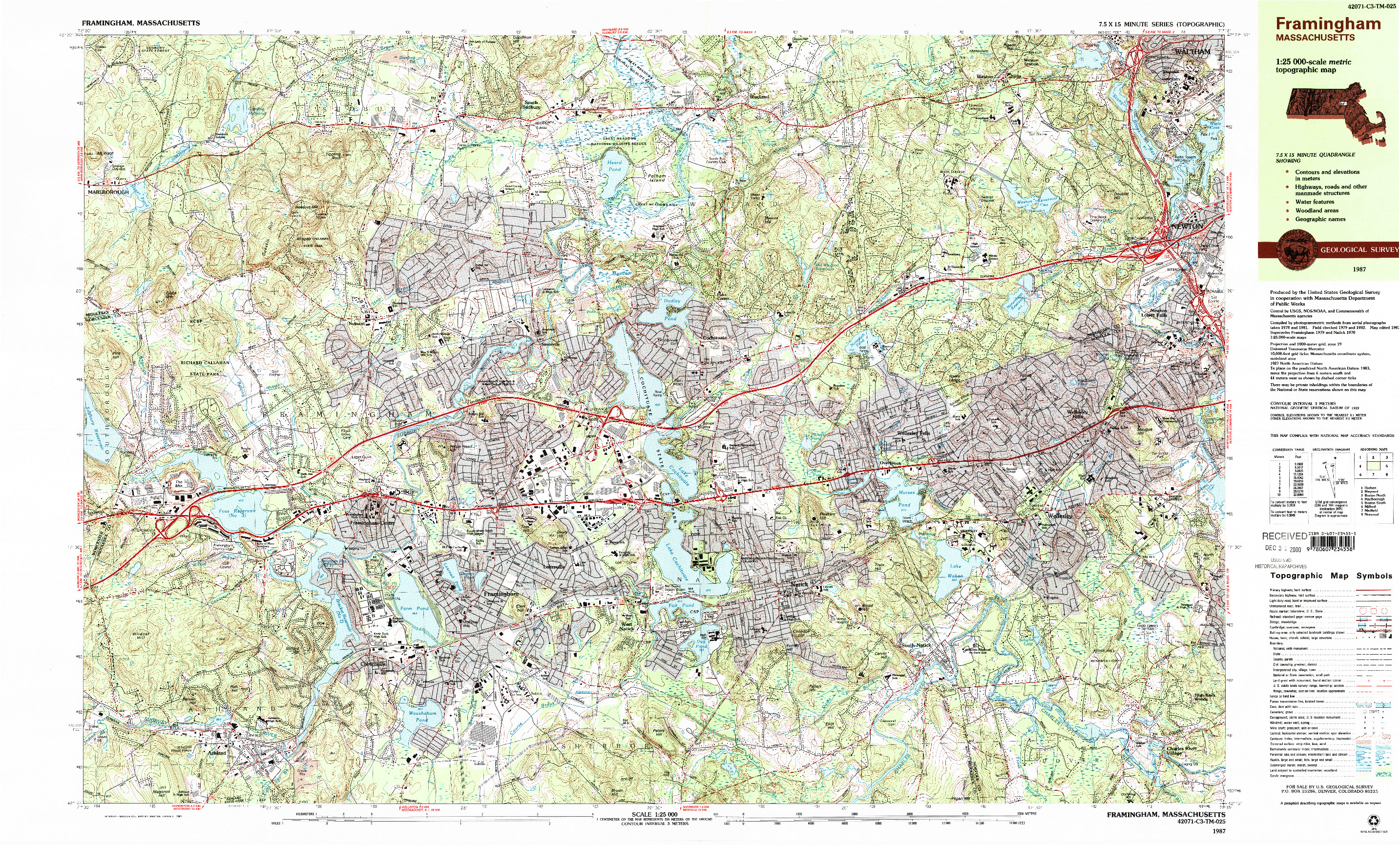 USGS 1:25000-SCALE QUADRANGLE FOR FRAMINGHAM, MA 1987