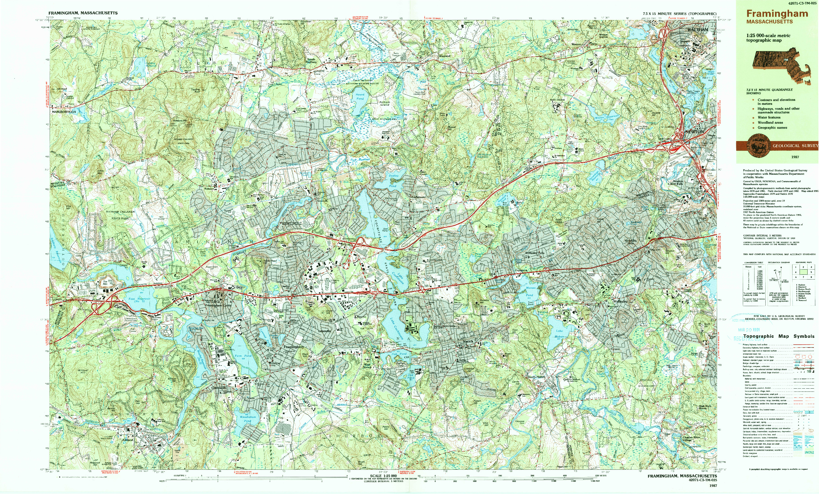 USGS 1:25000-SCALE QUADRANGLE FOR FRAMINGHAM, MA 1987