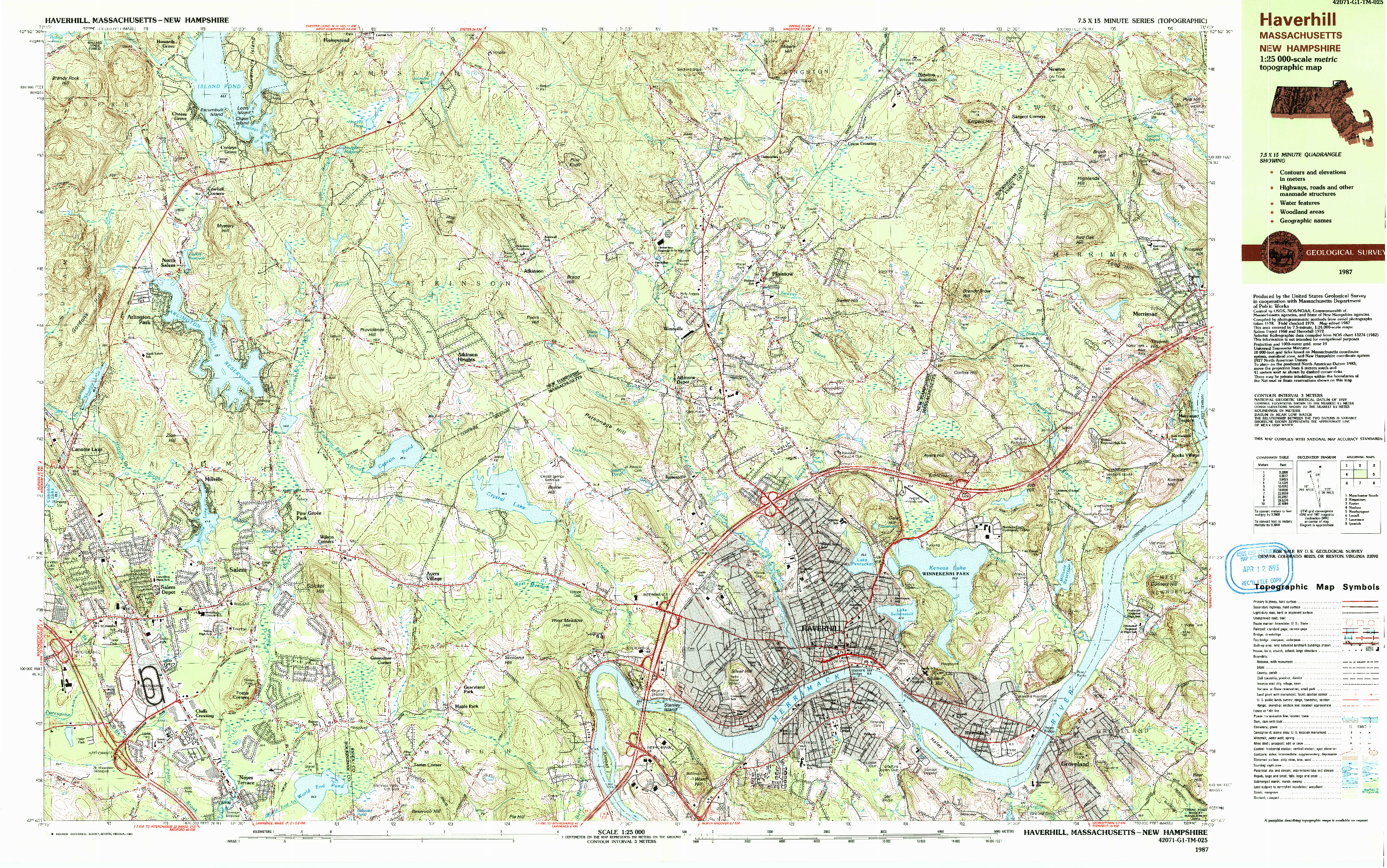 USGS 1:25000-SCALE QUADRANGLE FOR HAVERHILL, MA 1987